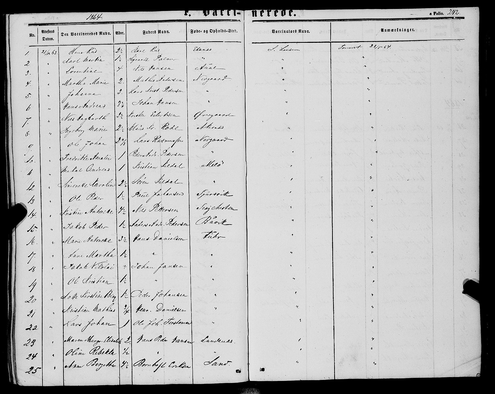 Trondenes sokneprestkontor, SATØ/S-1319/H/Ha/L0012kirke: Parish register (official) no. 12, 1863-1870, p. 242