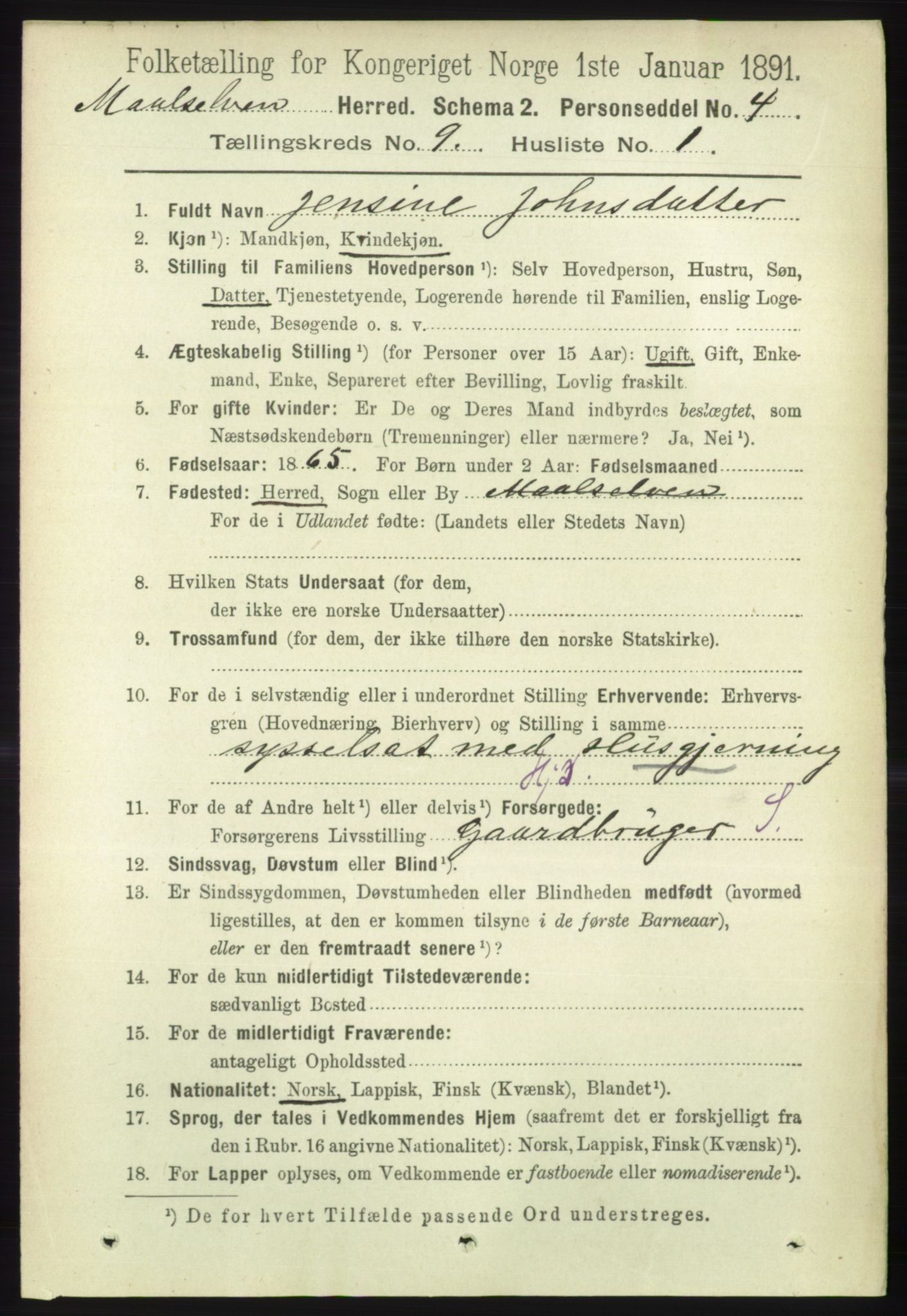 RA, 1891 census for 1924 Målselv, 1891, p. 2745