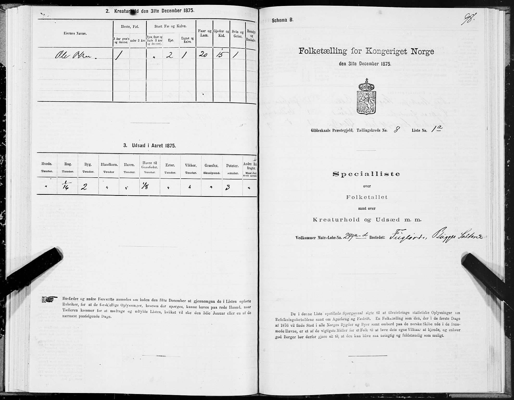 SAT, 1875 census for 1838P Gildeskål, 1875, p. 4098