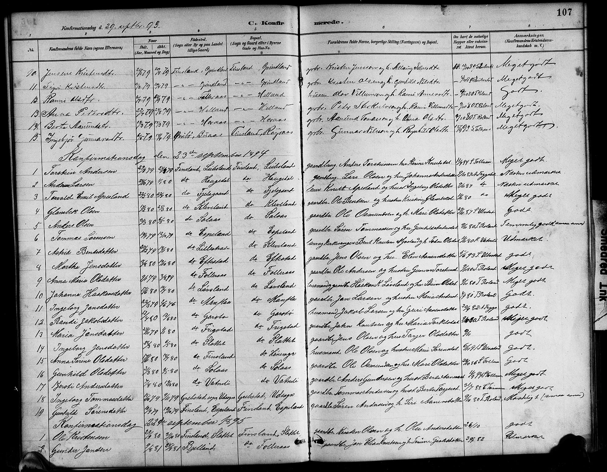 Bjelland sokneprestkontor, SAK/1111-0005/F/Fb/Fbb/L0005: Parish register (copy) no. B 5, 1887-1918, p. 107