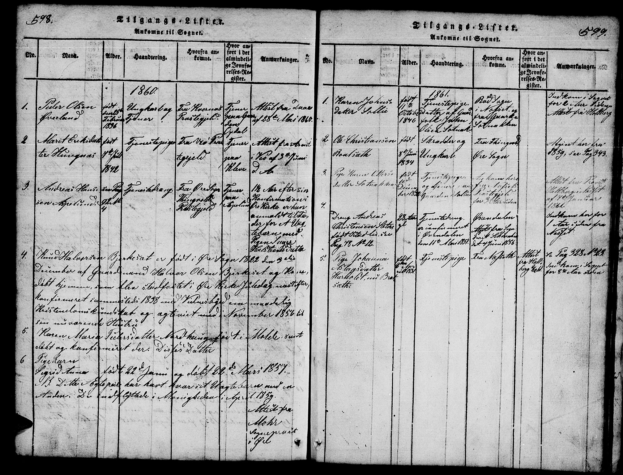 Ministerialprotokoller, klokkerbøker og fødselsregistre - Møre og Romsdal, SAT/A-1454/557/L0683: Parish register (copy) no. 557C01, 1818-1862, p. 598-599