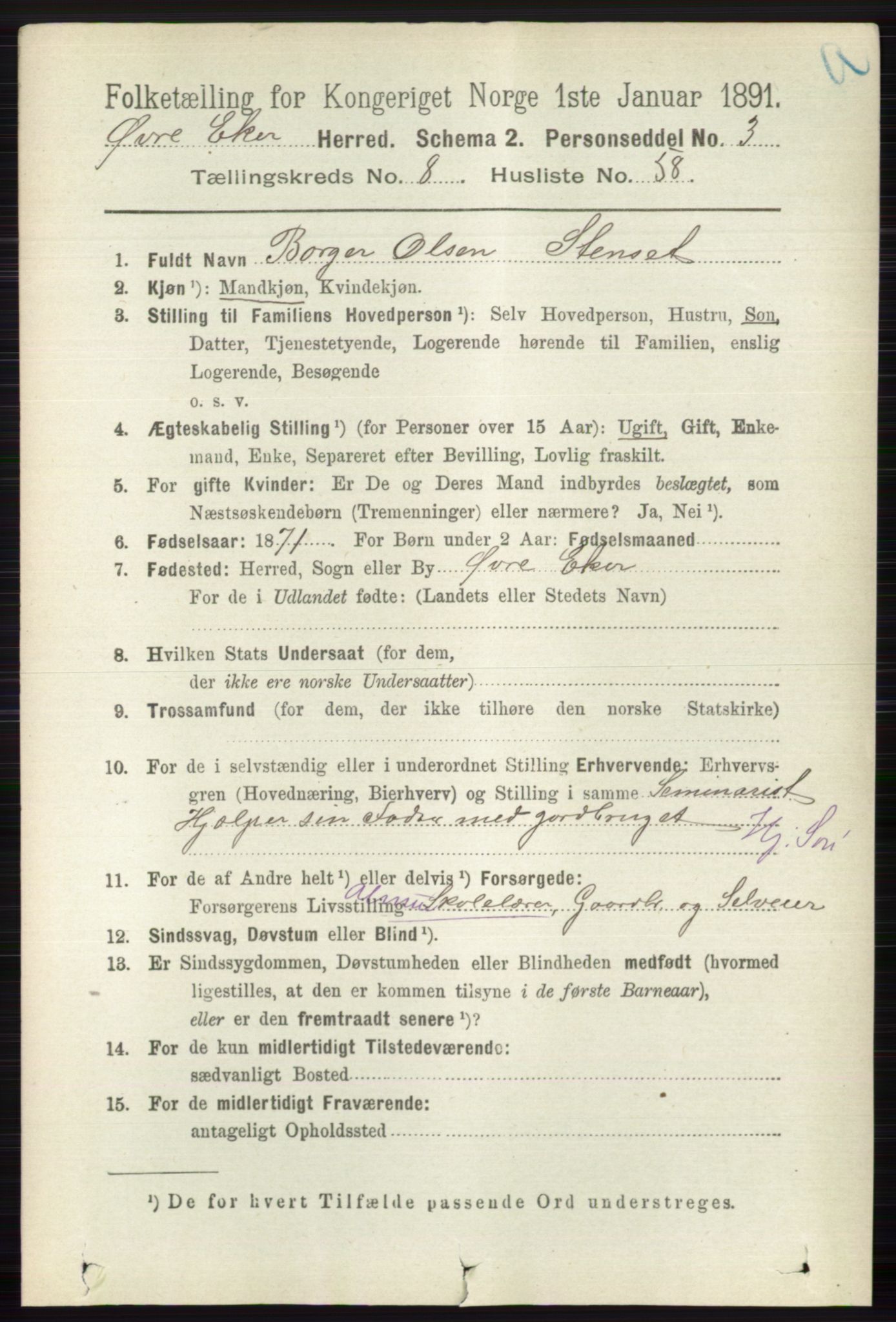 RA, 1891 census for 0624 Øvre Eiker, 1891, p. 3568