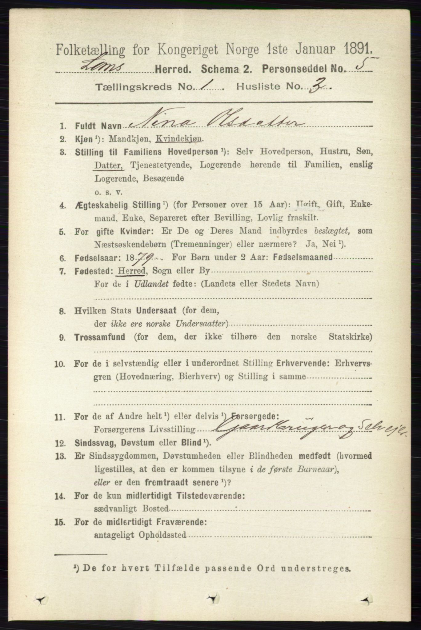 RA, 1891 census for 0514 Lom, 1891, p. 130