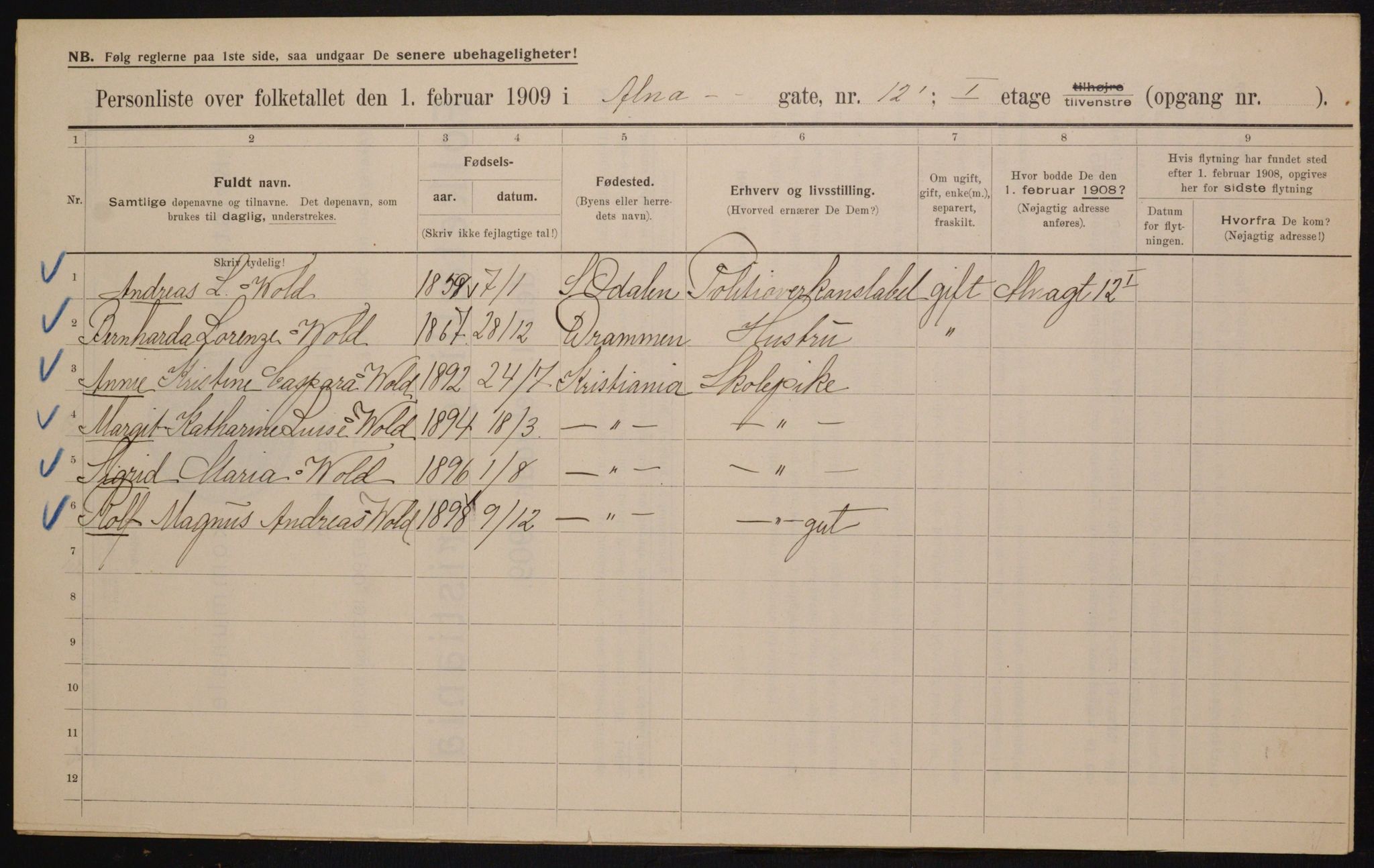 OBA, Municipal Census 1909 for Kristiania, 1909, p. 1193