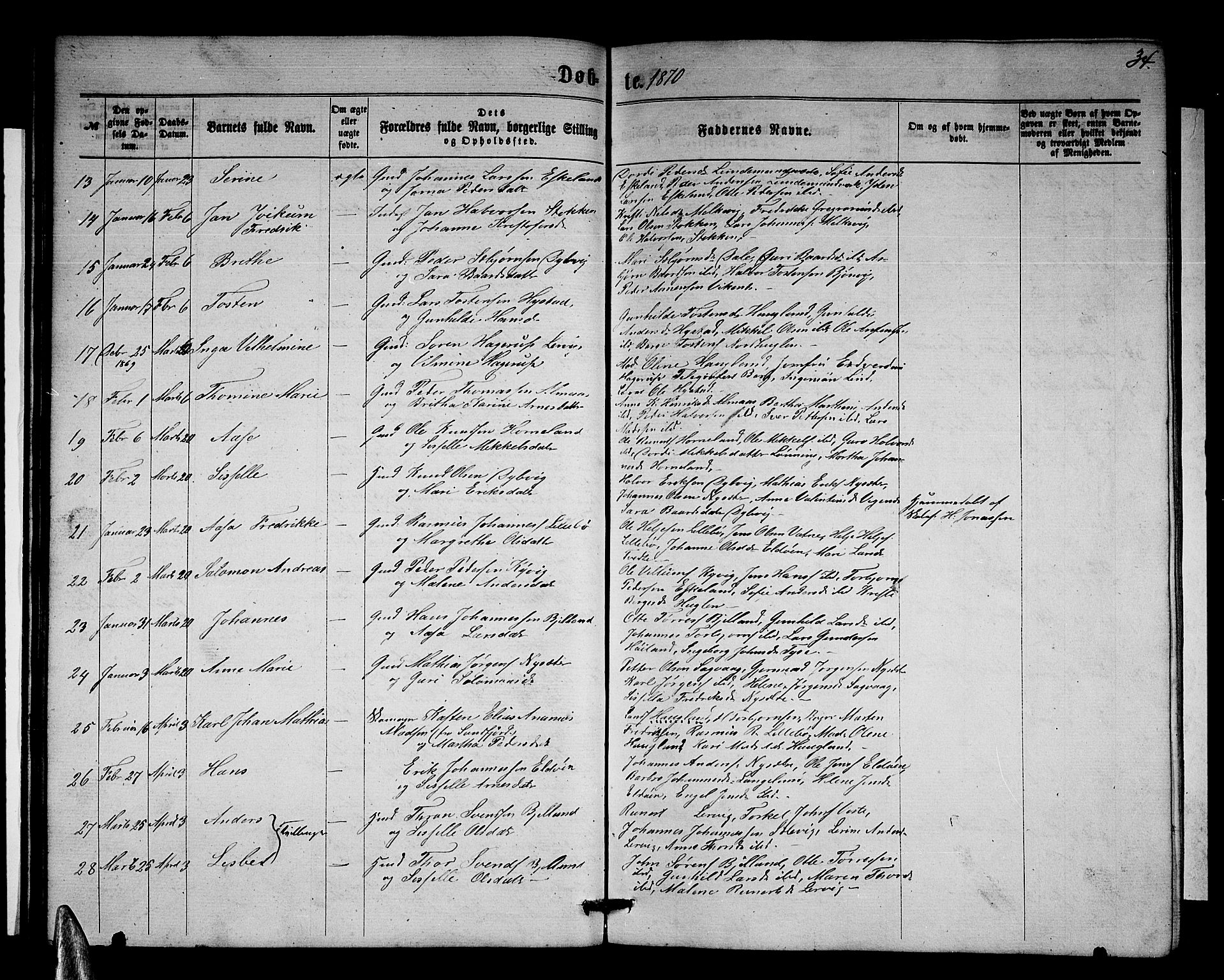 Stord sokneprestembete, SAB/A-78201/H/Hab: Parish register (copy) no. A 1, 1864-1878, p. 34