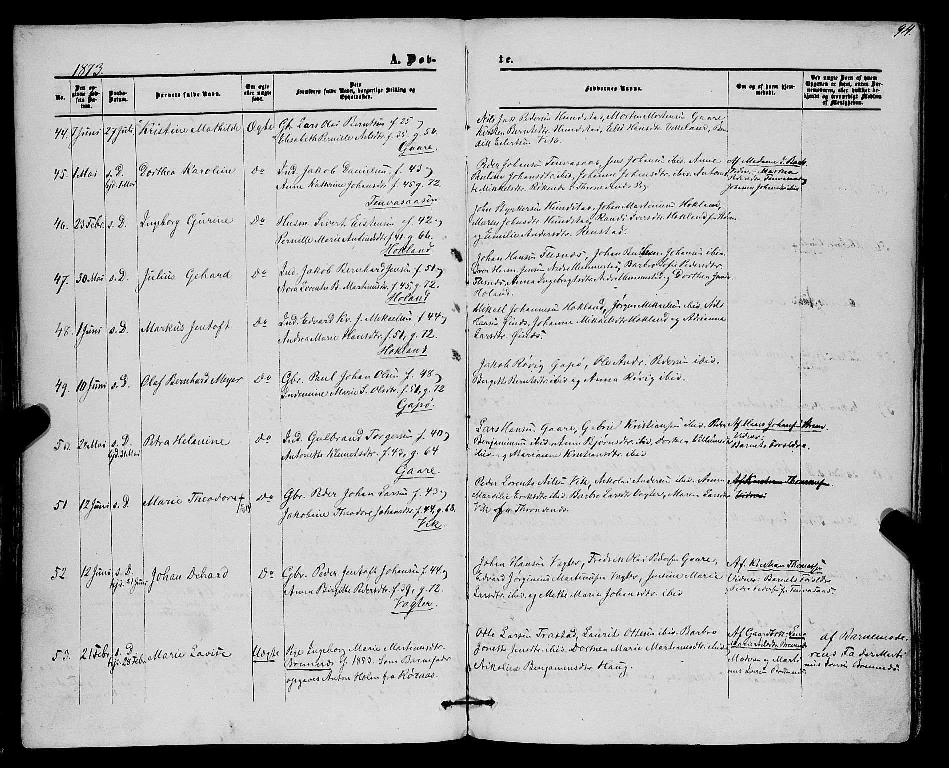 Kvæfjord sokneprestkontor, AV/SATØ-S-1323/G/Ga/Gaa/L0004kirke: Parish register (official) no. 4, 1857-1877, p. 94