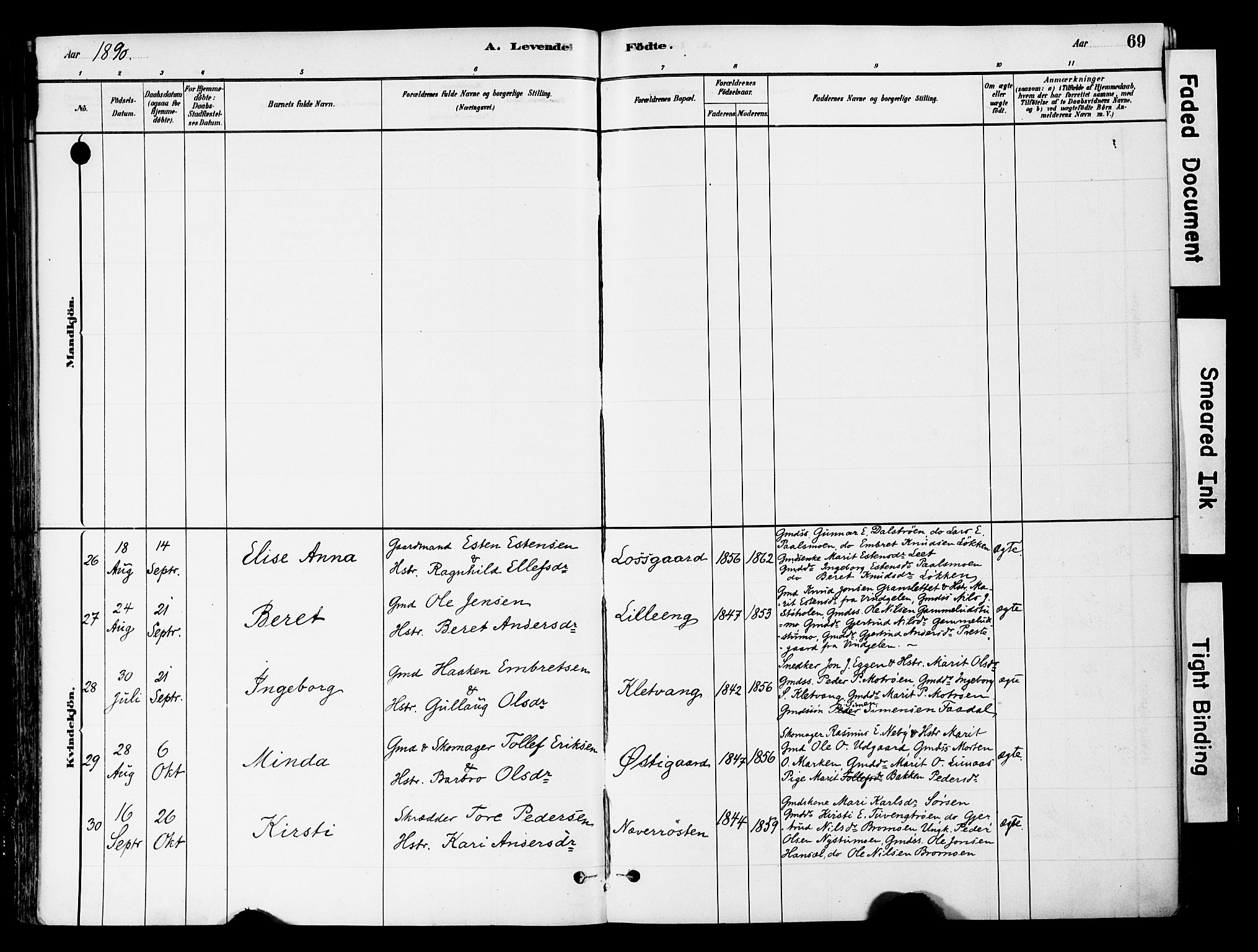 Tynset prestekontor, SAH/PREST-058/H/Ha/Haa/L0022: Parish register (official) no. 22, 1880-1899, p. 69