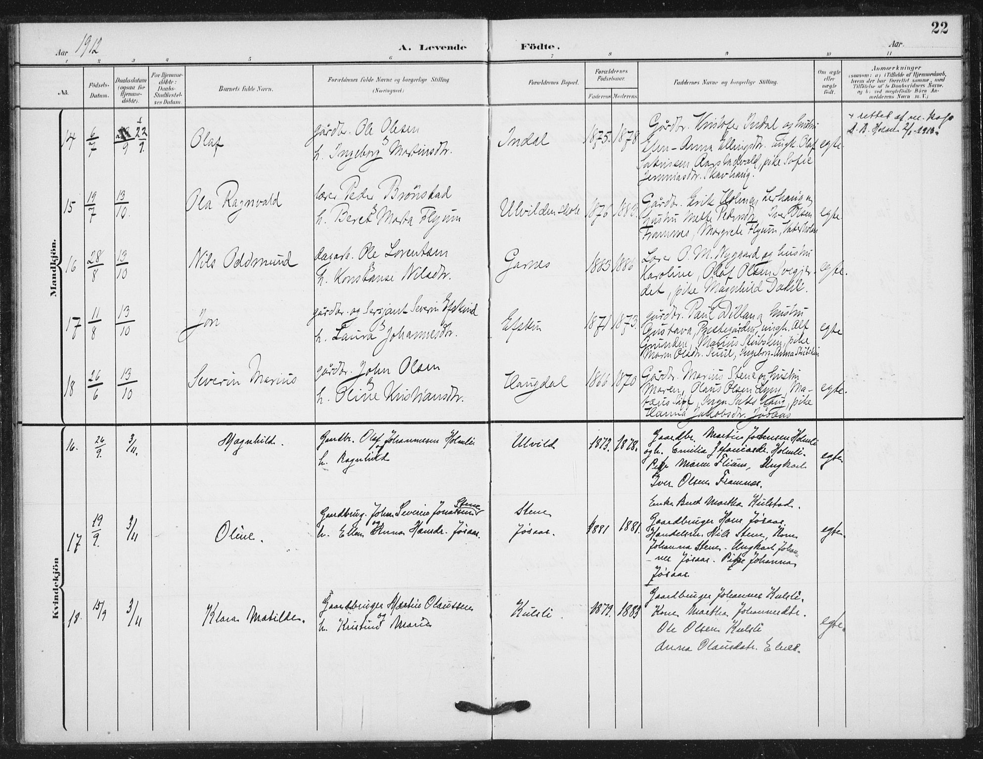 Ministerialprotokoller, klokkerbøker og fødselsregistre - Nord-Trøndelag, AV/SAT-A-1458/724/L0264: Parish register (official) no. 724A02, 1908-1915, p. 22