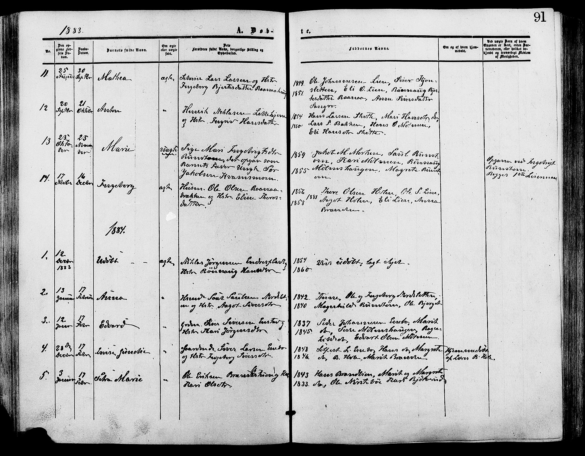 Lesja prestekontor, SAH/PREST-068/H/Ha/Haa/L0009: Parish register (official) no. 9, 1854-1889, p. 91