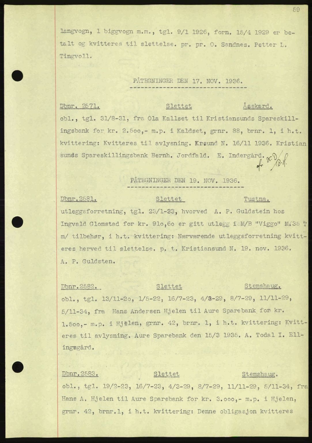 Nordmøre sorenskriveri, AV/SAT-A-4132/1/2/2Ca: Mortgage book no. C80, 1936-1939, Diary no: : 2571/1936