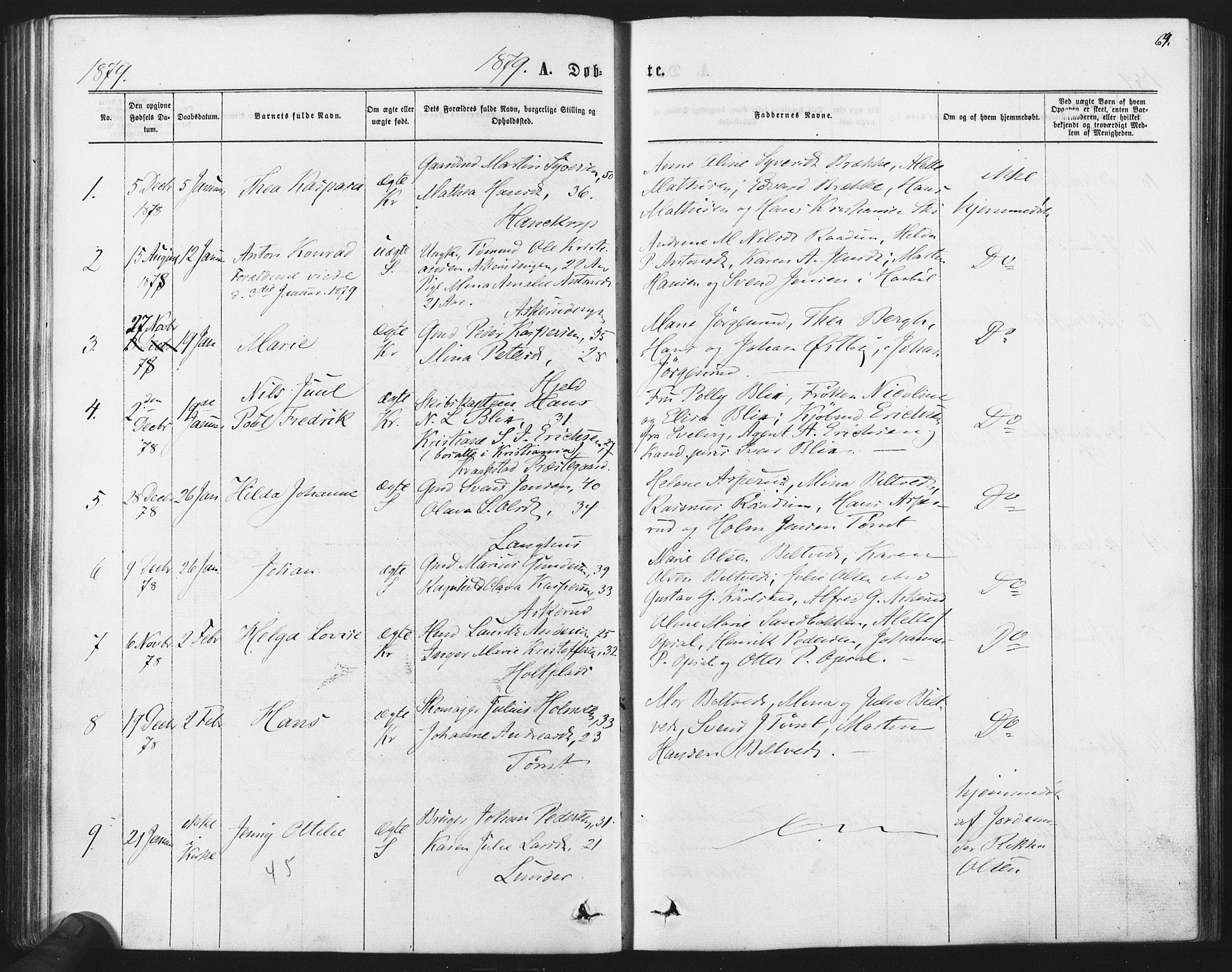 Kråkstad prestekontor Kirkebøker, AV/SAO-A-10125a/F/Fa/L0008: Parish register (official) no. I 8, 1870-1879, p. 64