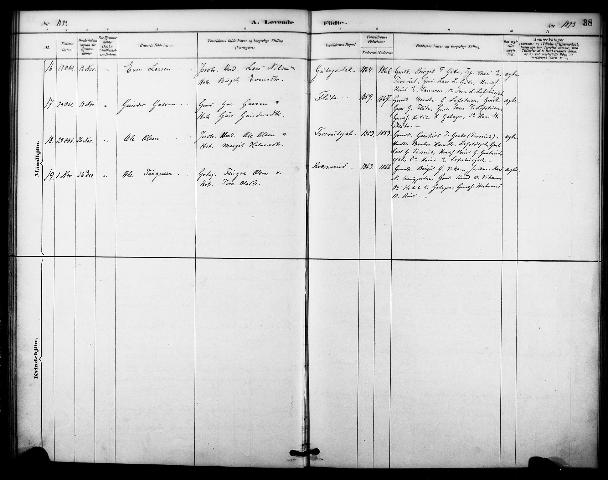 Nore kirkebøker, AV/SAKO-A-238/F/Fc/L0004: Parish register (official) no. III 4, 1885-1898, p. 38