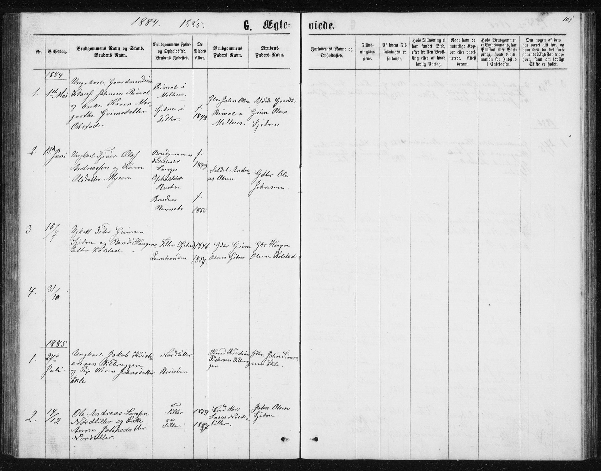 Ministerialprotokoller, klokkerbøker og fødselsregistre - Sør-Trøndelag, AV/SAT-A-1456/621/L0459: Parish register (copy) no. 621C02, 1866-1895, p. 105