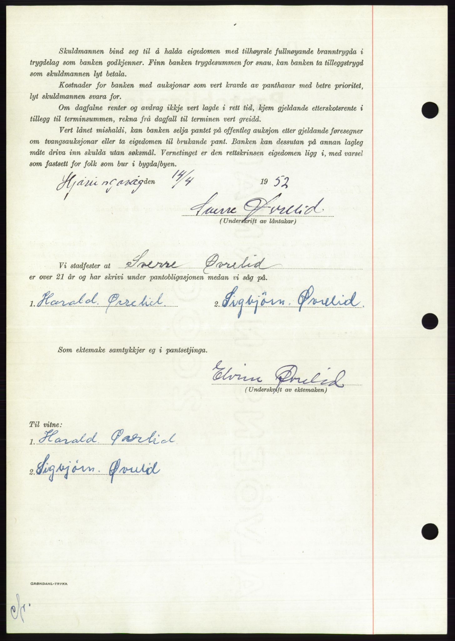 Søre Sunnmøre sorenskriveri, AV/SAT-A-4122/1/2/2C/L0121: Mortgage book no. 9B, 1951-1952, Diary no: : 701/1952