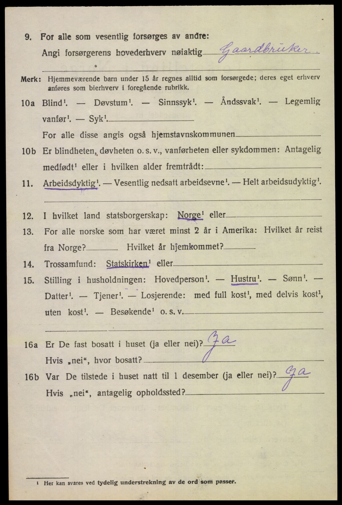 SAK, 1920 census for Hægebostad, 1920, p. 1846