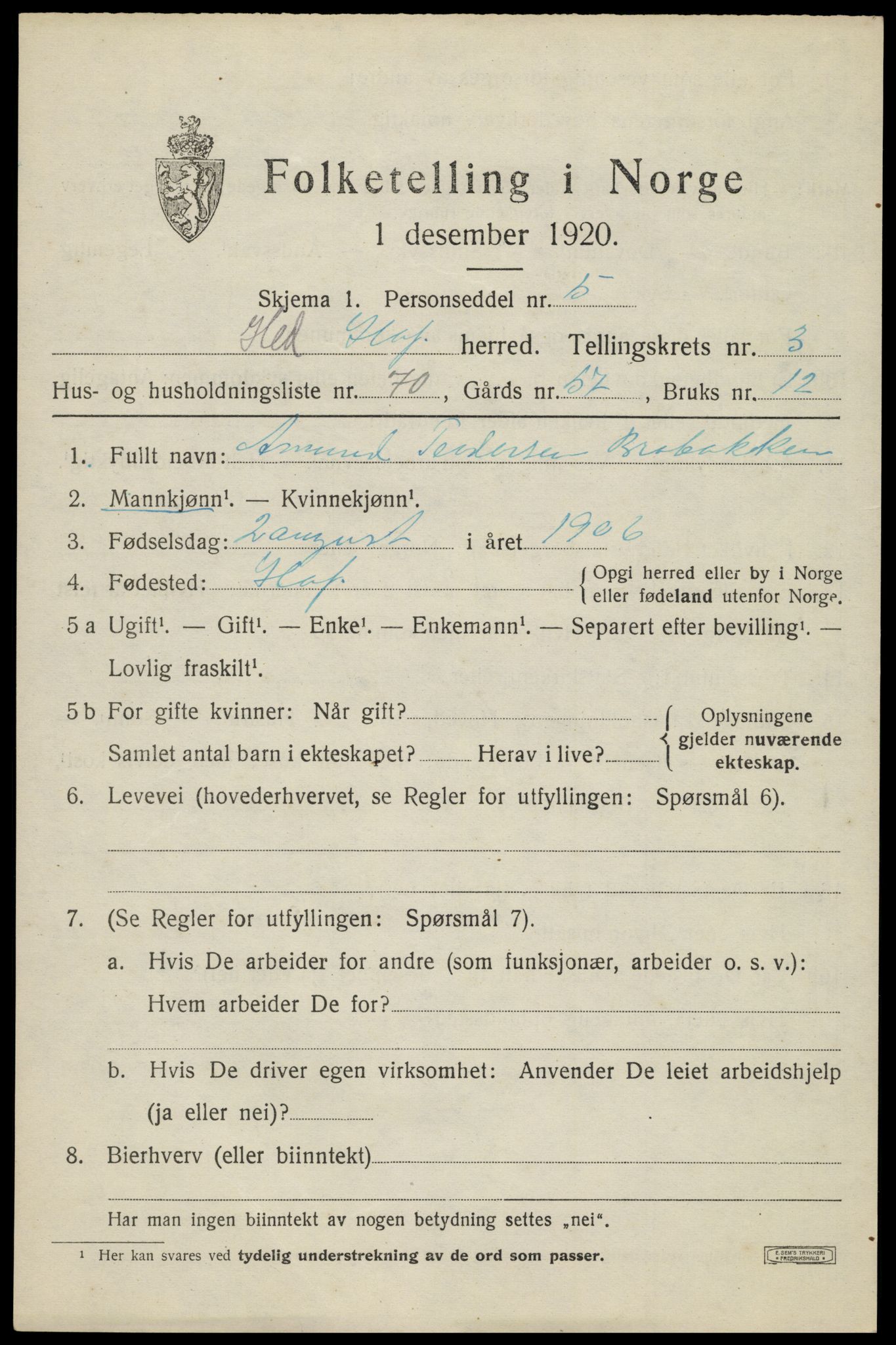 SAH, 1920 census for Hof, 1920, p. 4757