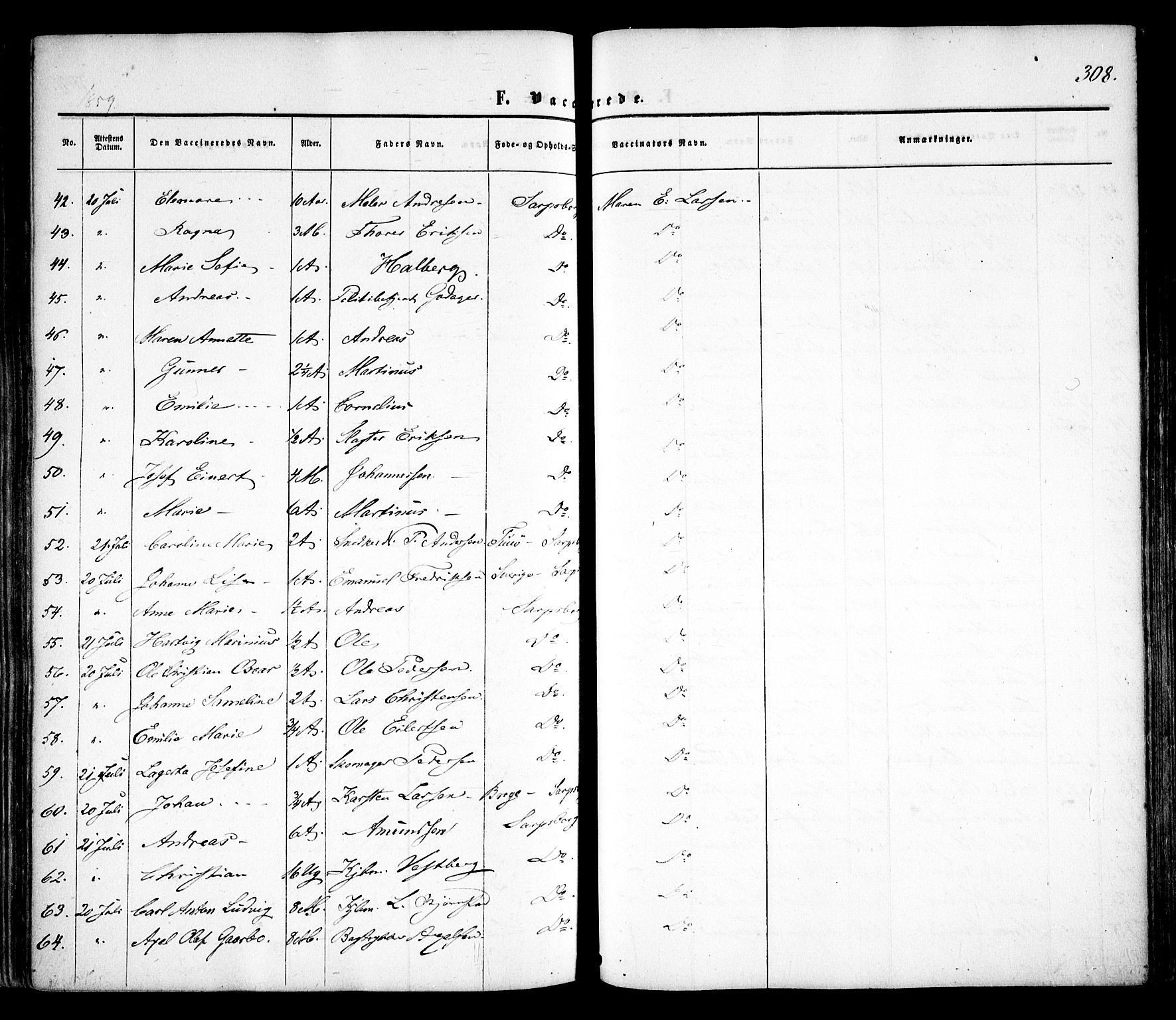 Sarpsborg prestekontor Kirkebøker, SAO/A-2006/F/Fa/L0001: Parish register (official) no. 1, 1859-1868, p. 308