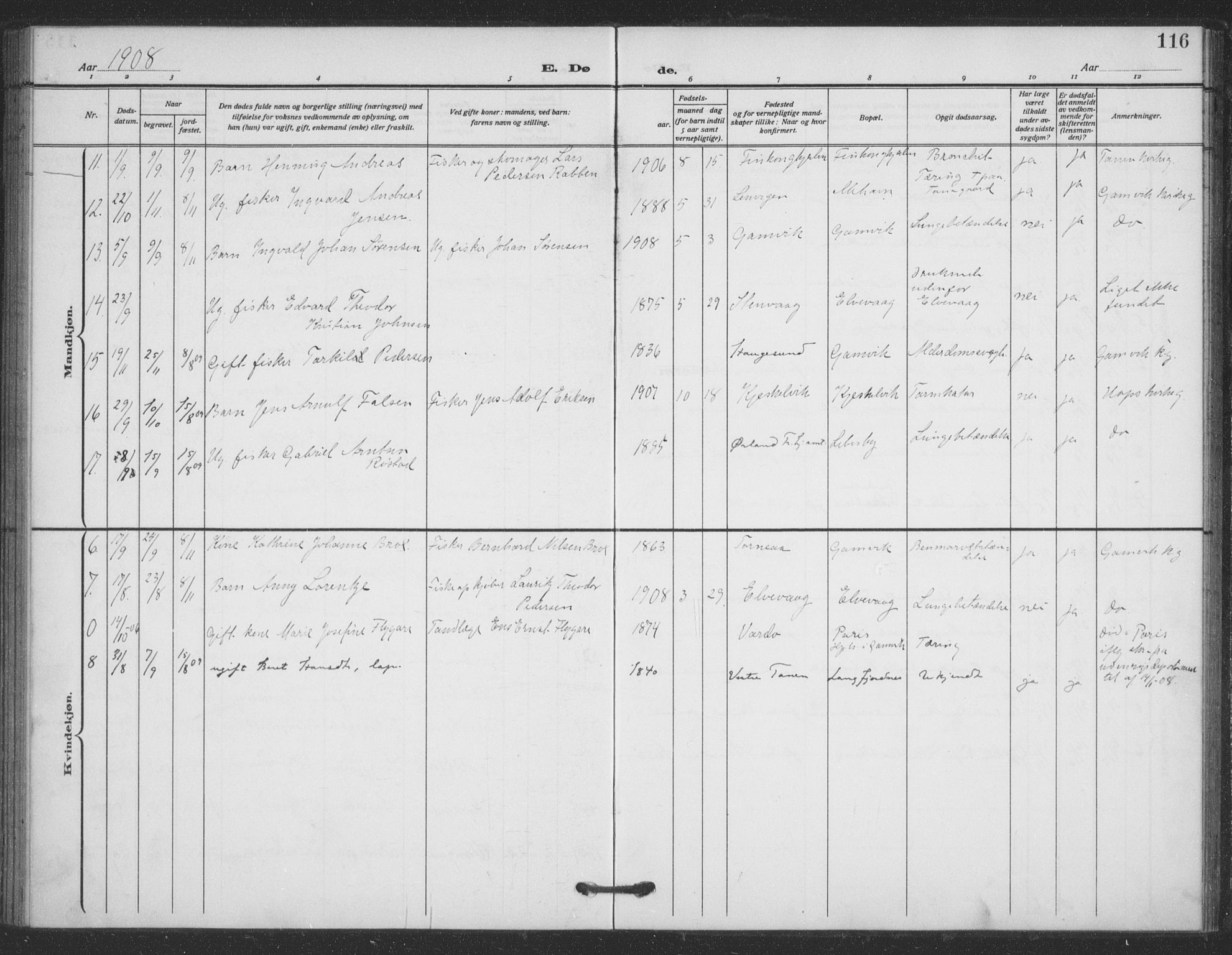 Tana sokneprestkontor, SATØ/S-1334/H/Ha/L0008kirke: Parish register (official) no. 8, 1908-1920, p. 116