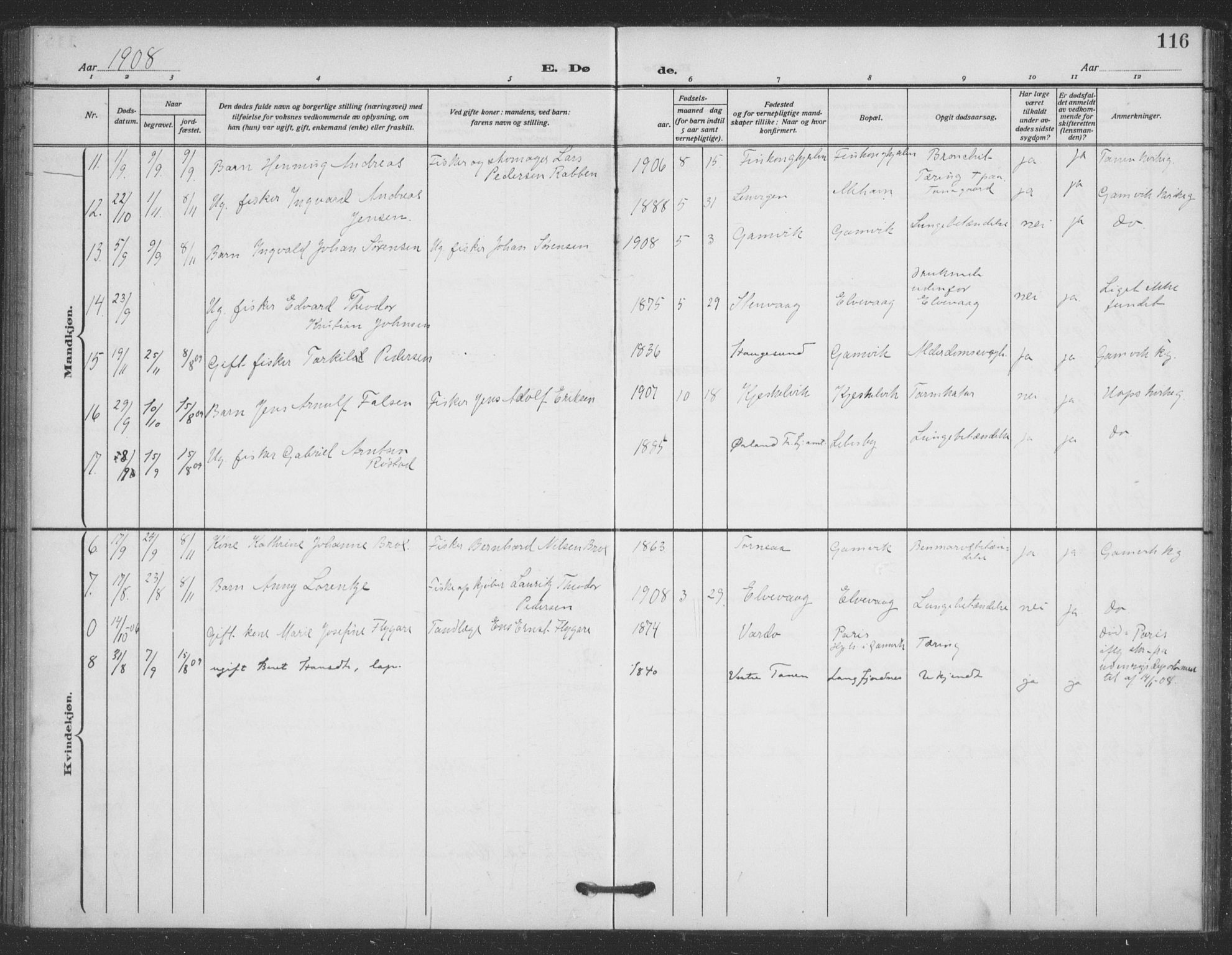 Tana sokneprestkontor, AV/SATØ-S-1334/H/Ha/L0008kirke: Parish register (official) no. 8, 1908-1920, p. 116