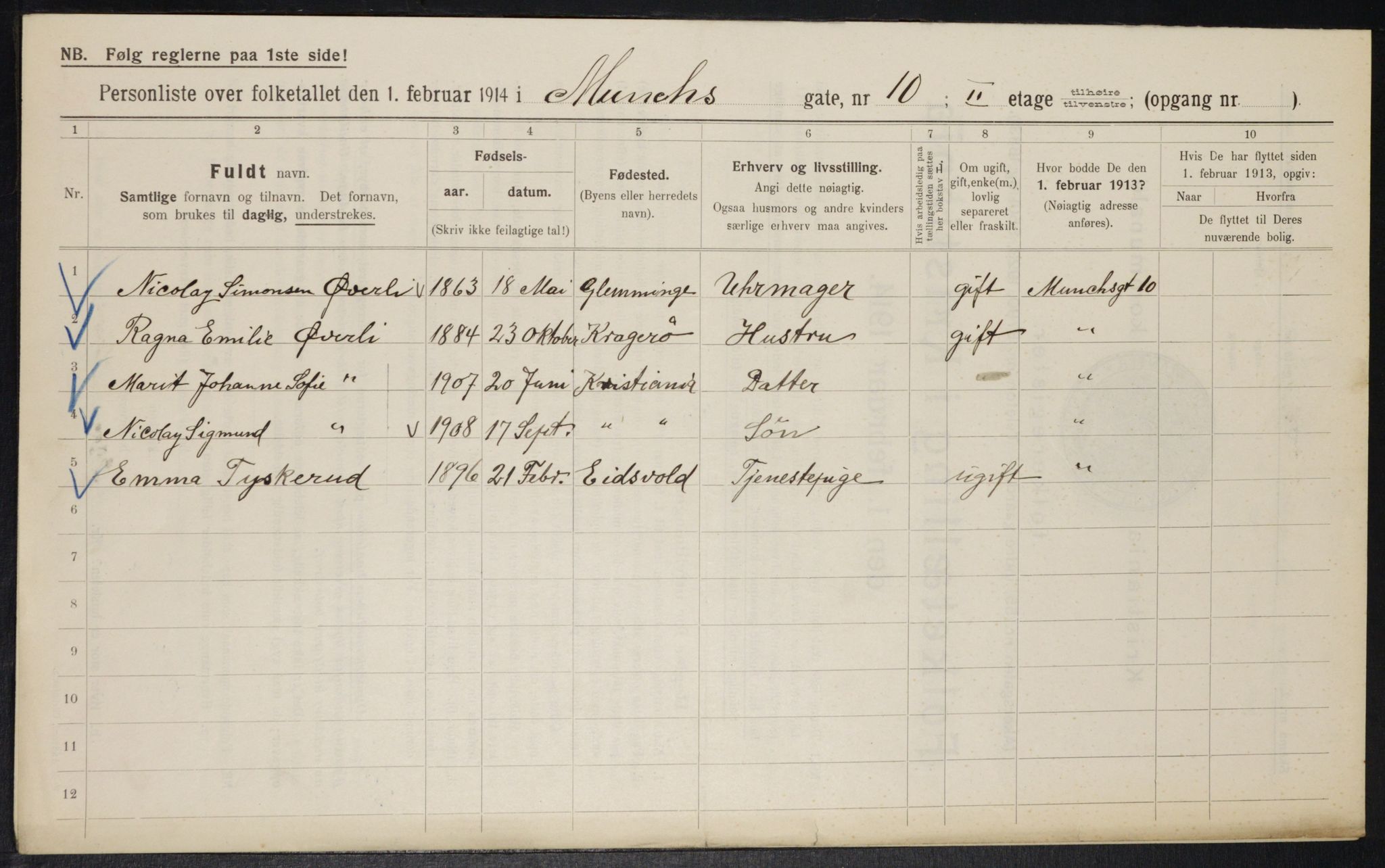 OBA, Municipal Census 1914 for Kristiania, 1914, p. 66677