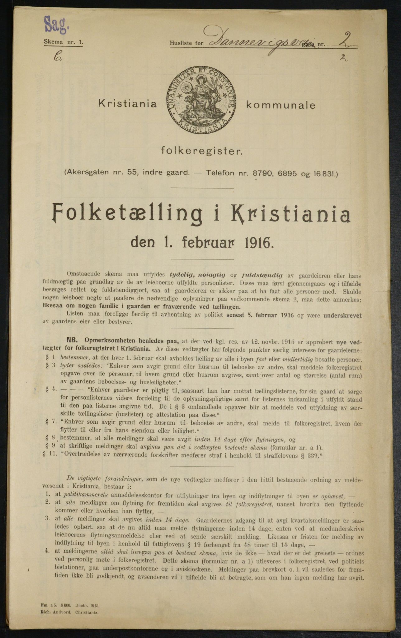 OBA, Municipal Census 1916 for Kristiania, 1916, p. 15108