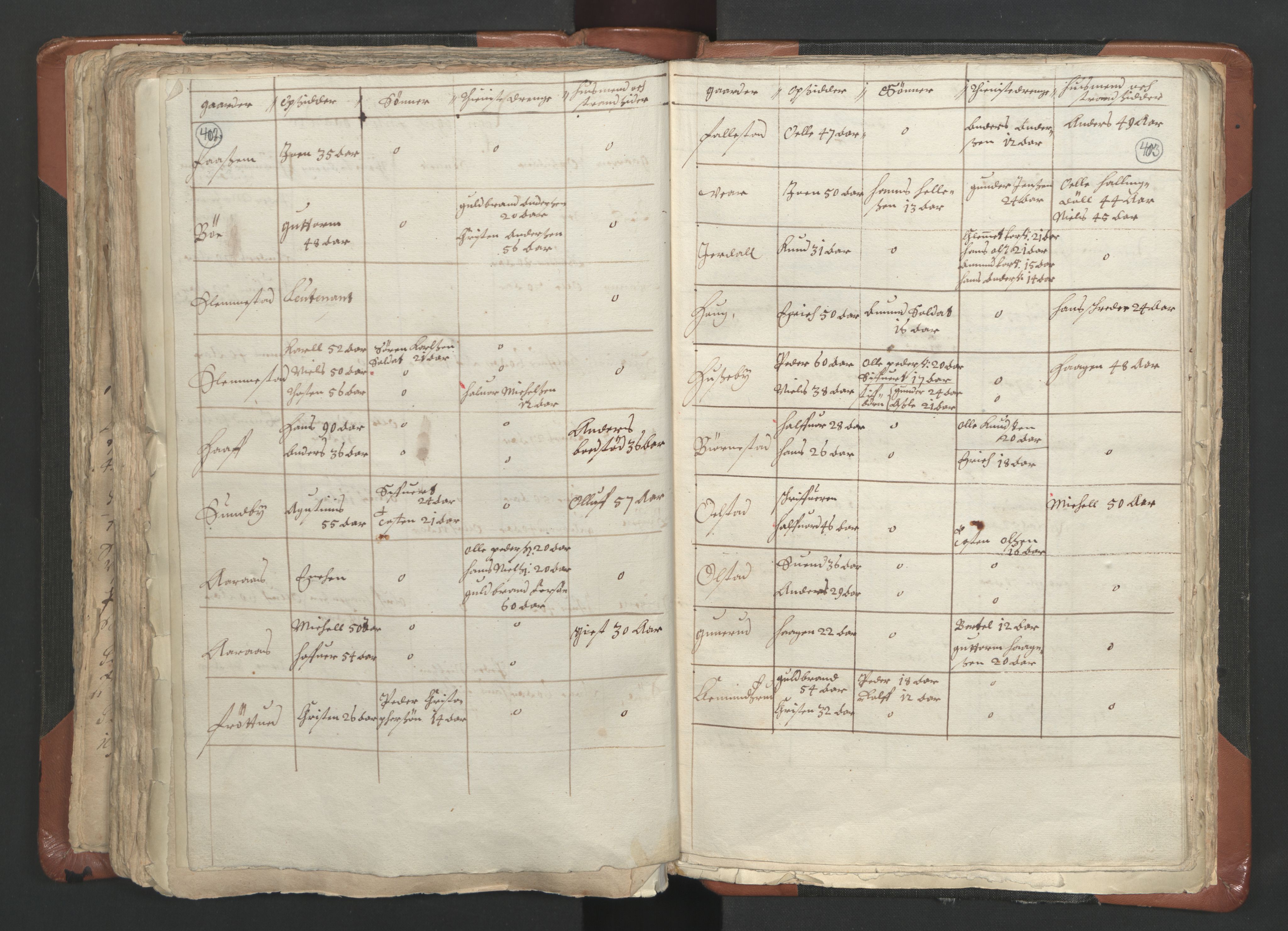 RA, Vicar's Census 1664-1666, no. 9: Bragernes deanery, 1664-1666, p. 402-403