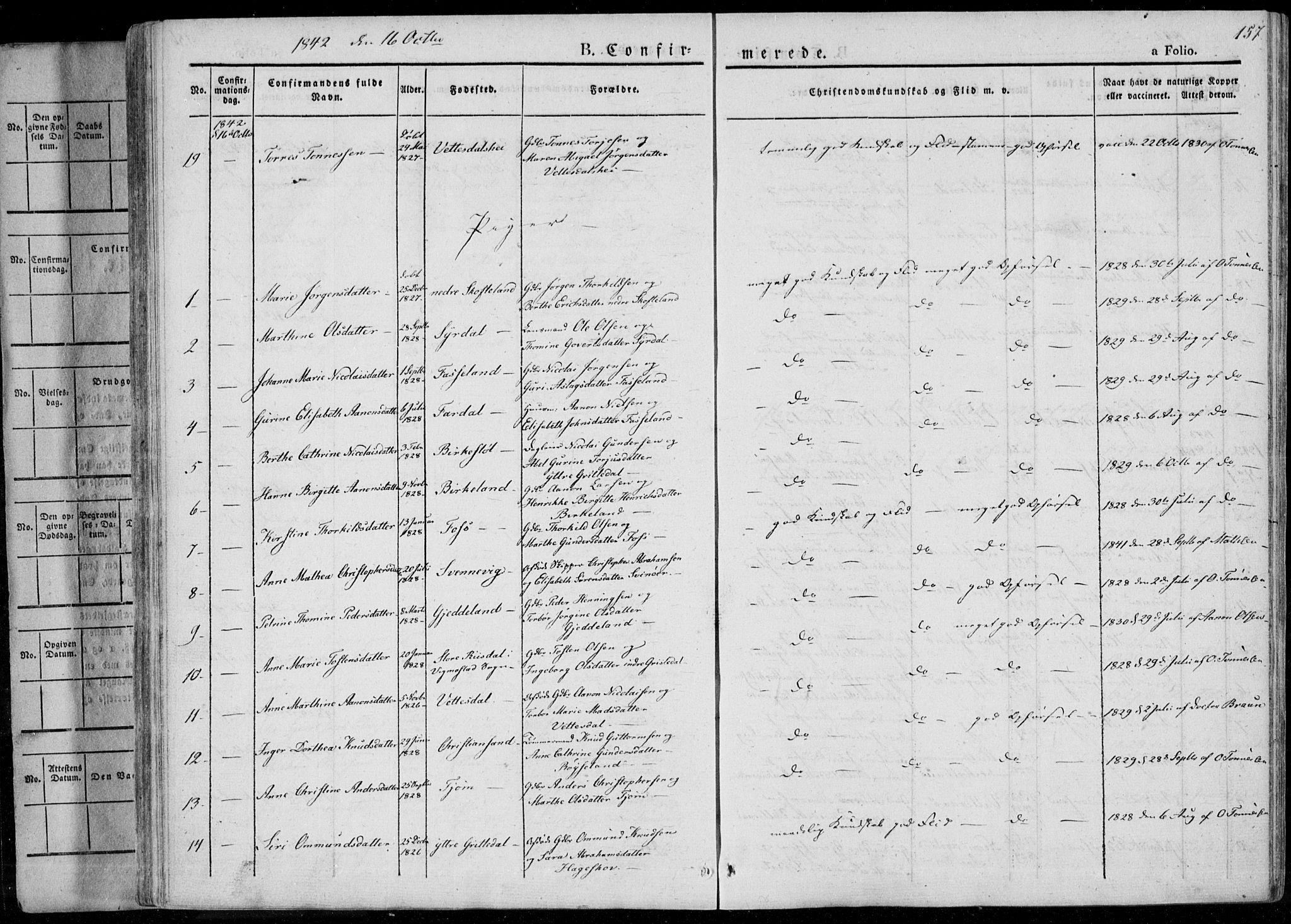 Sør-Audnedal sokneprestkontor, AV/SAK-1111-0039/F/Fa/Fab/L0006: Parish register (official) no. A 6, 1829-1855, p. 157