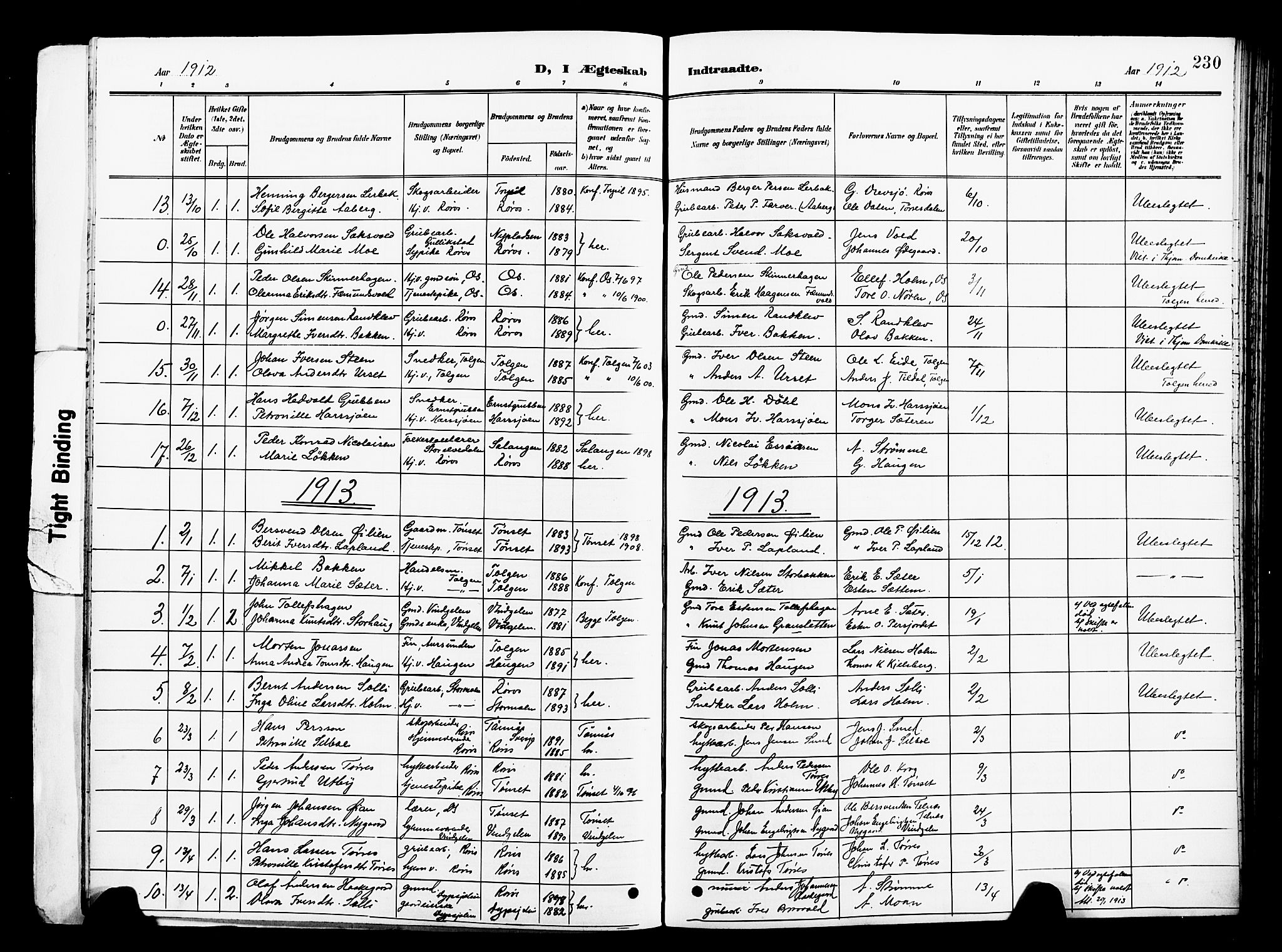 Ministerialprotokoller, klokkerbøker og fødselsregistre - Sør-Trøndelag, SAT/A-1456/681/L0942: Parish register (copy) no. 681C06, 1906-1925, p. 230