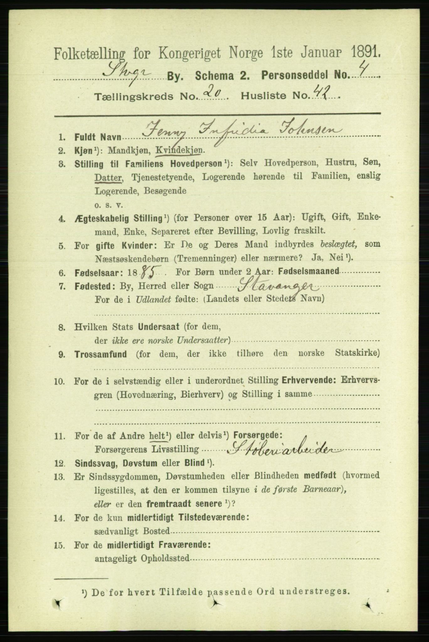 RA, 1891 census for 1103 Stavanger, 1891, p. 23403