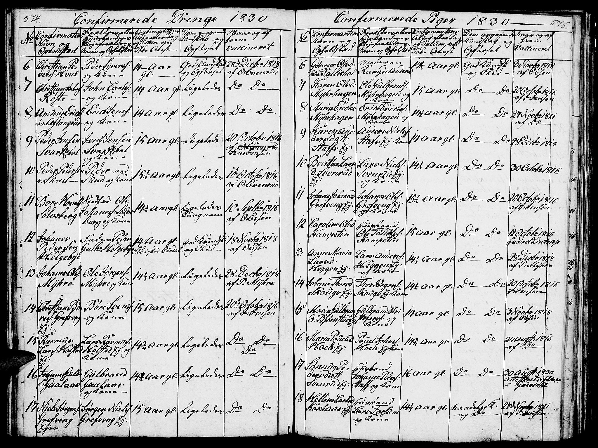 Nes prestekontor, Hedmark, SAH/PREST-020/L/La/L0003: Parish register (copy) no. 3, 1814-1831, p. 574-575