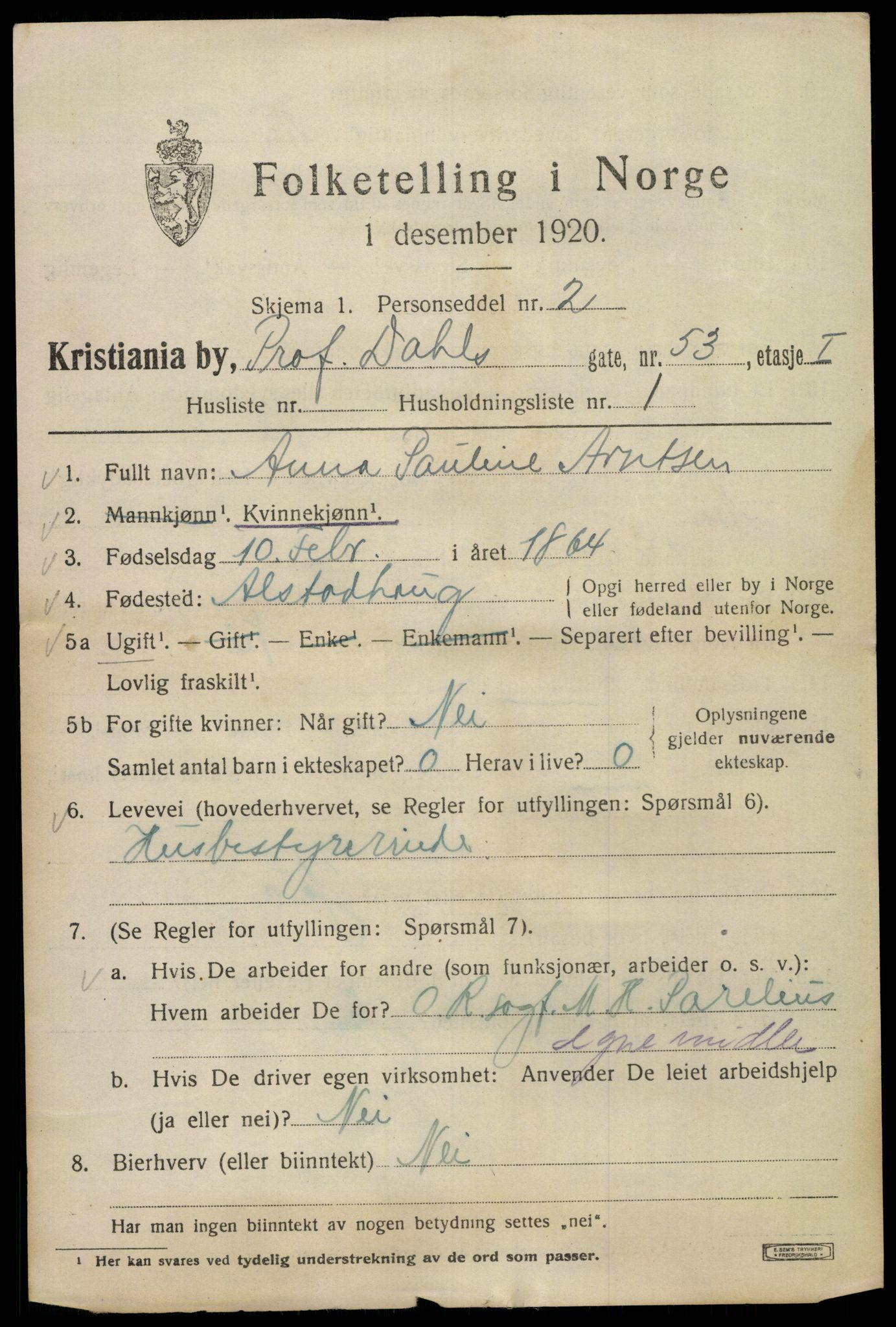 SAO, 1920 census for Kristiania, 1920, p. 460273