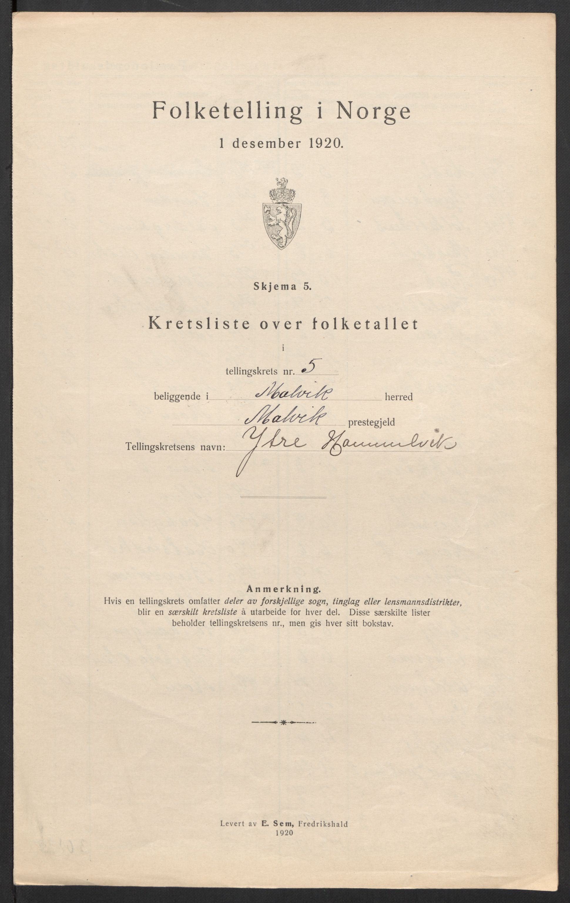 SAT, 1920 census for Malvik, 1920, p. 25