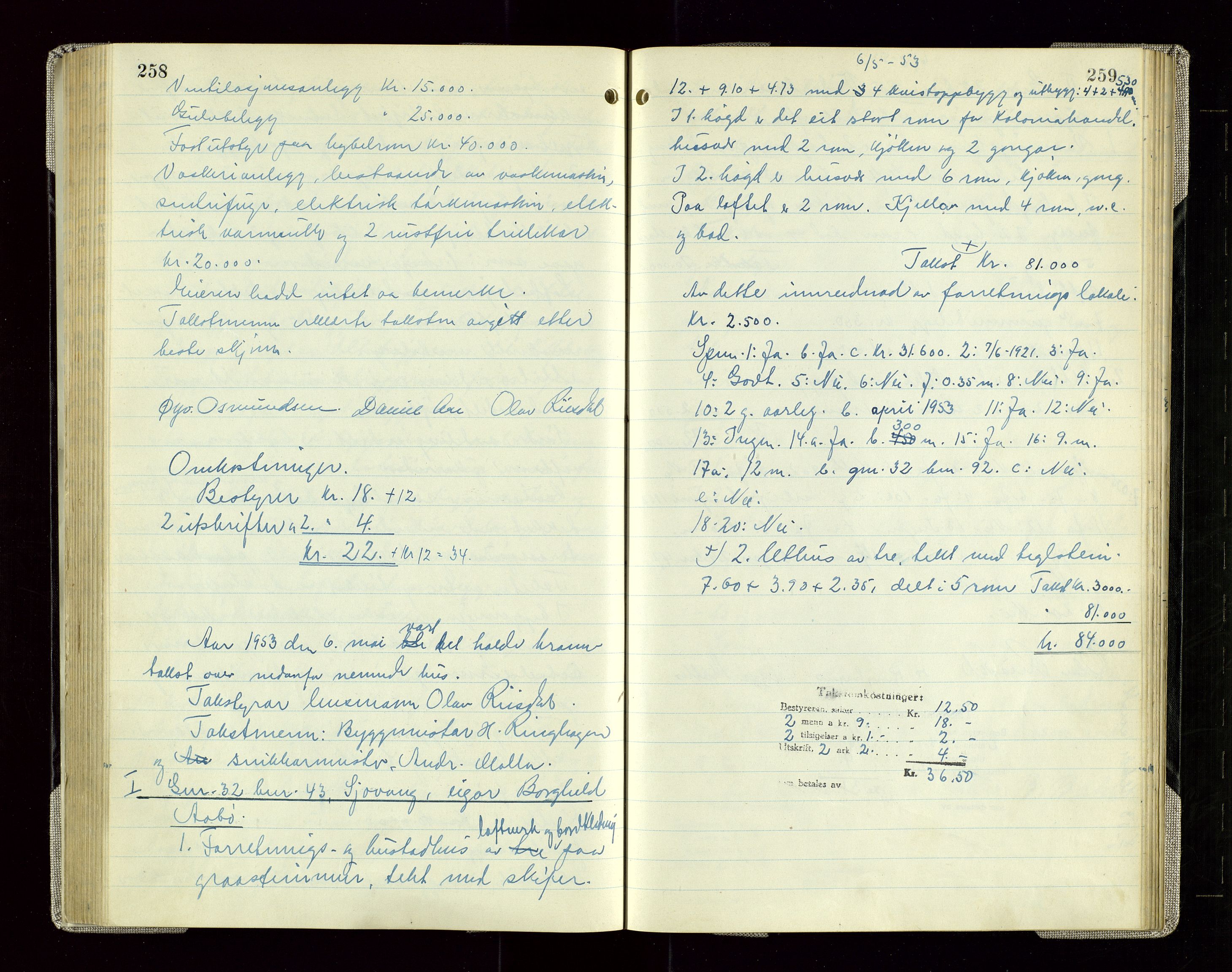 Sauda lensmannskontor, AV/SAST-A-100177/Goa/L0005: "Branntakstprotokoll for Sauda lensmannsdistrikt", 1946-1955, p. 258-259