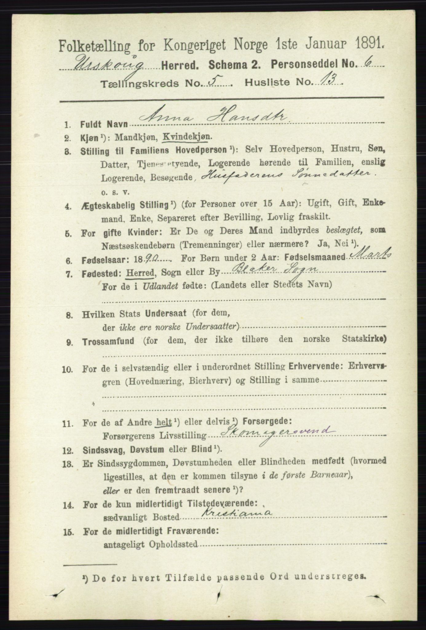 RA, 1891 census for 0224 Aurskog, 1891, p. 2131