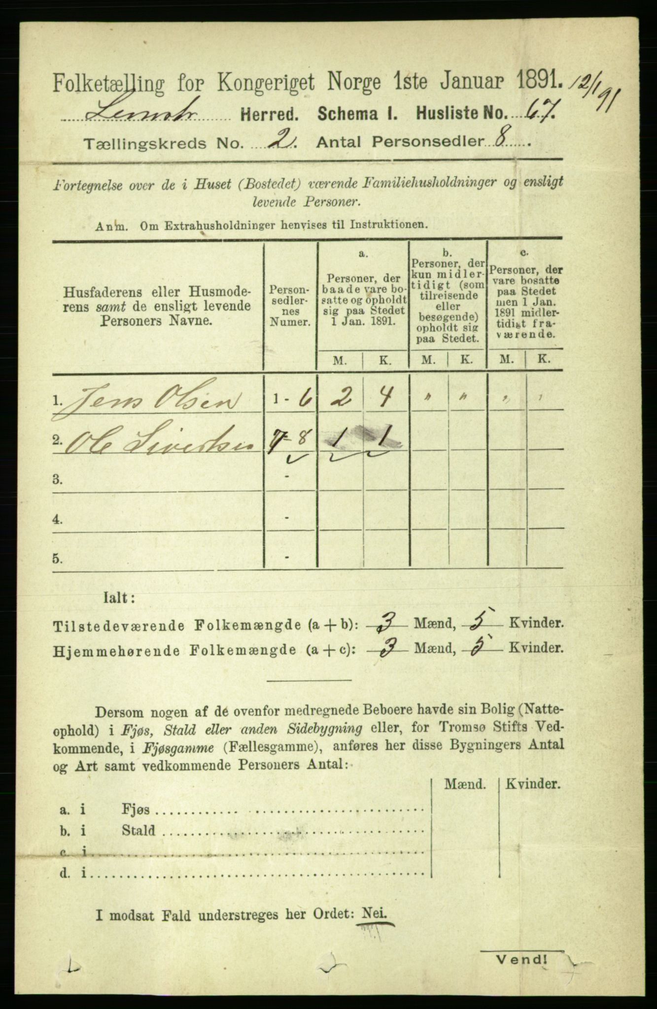 RA, 1891 census for 1654 Leinstrand, 1891, p. 487