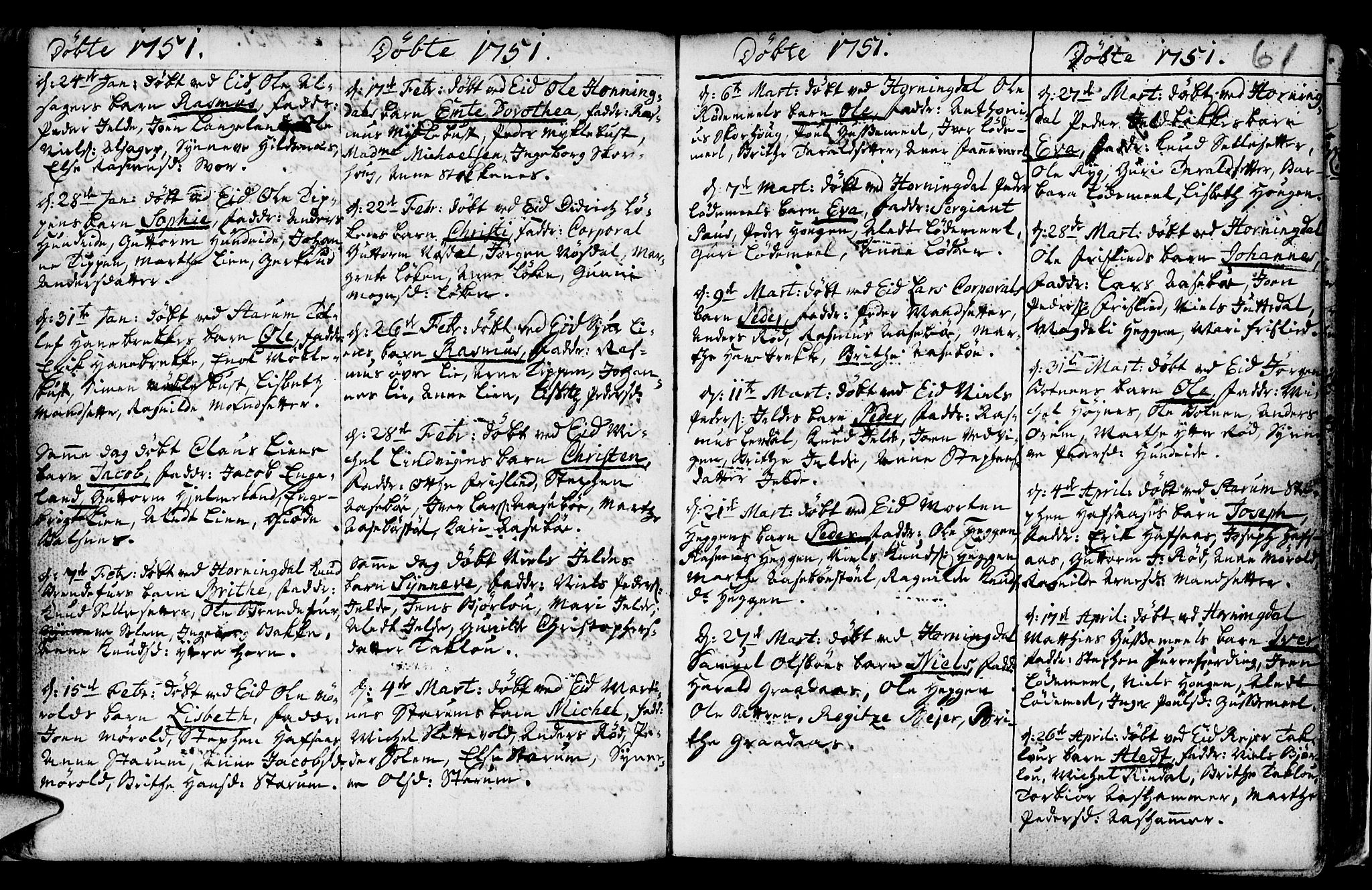 Eid sokneprestembete, AV/SAB-A-82301/H/Haa/Haaa/L0002: Parish register (official) no. A 2, 1741-1769, p. 61