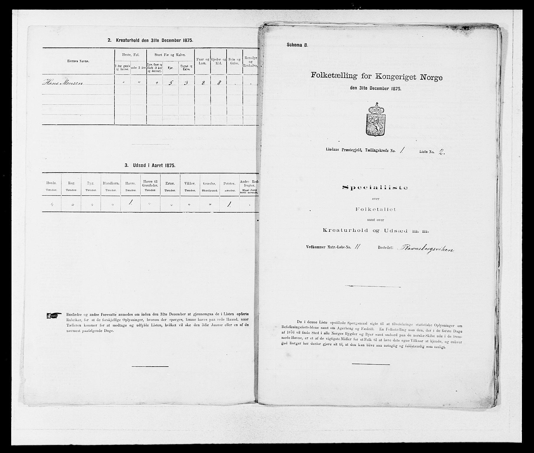 SAB, 1875 census for 1263P Lindås, 1875, p. 56