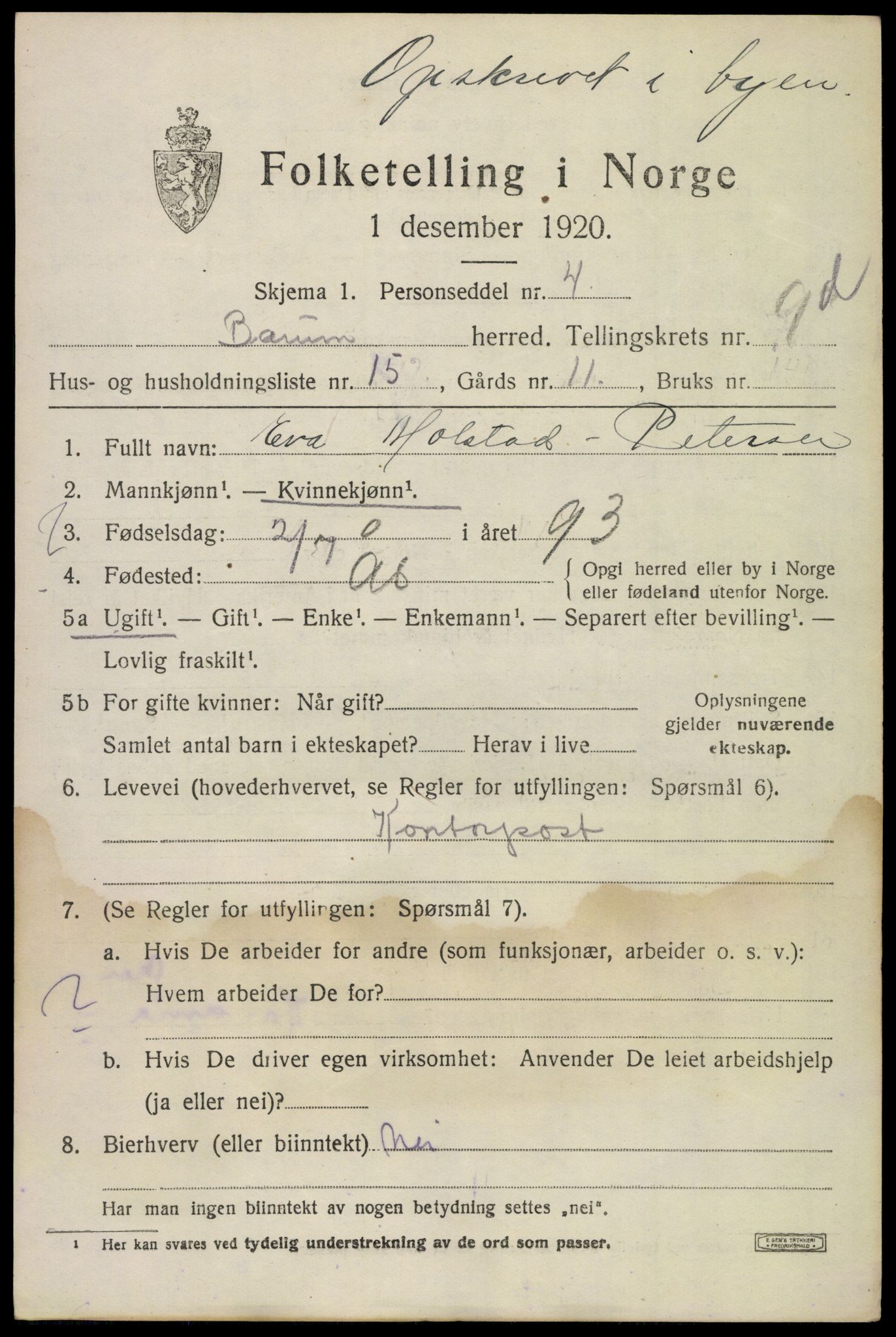 SAO, 1920 census for Bærum, 1920, p. 22982