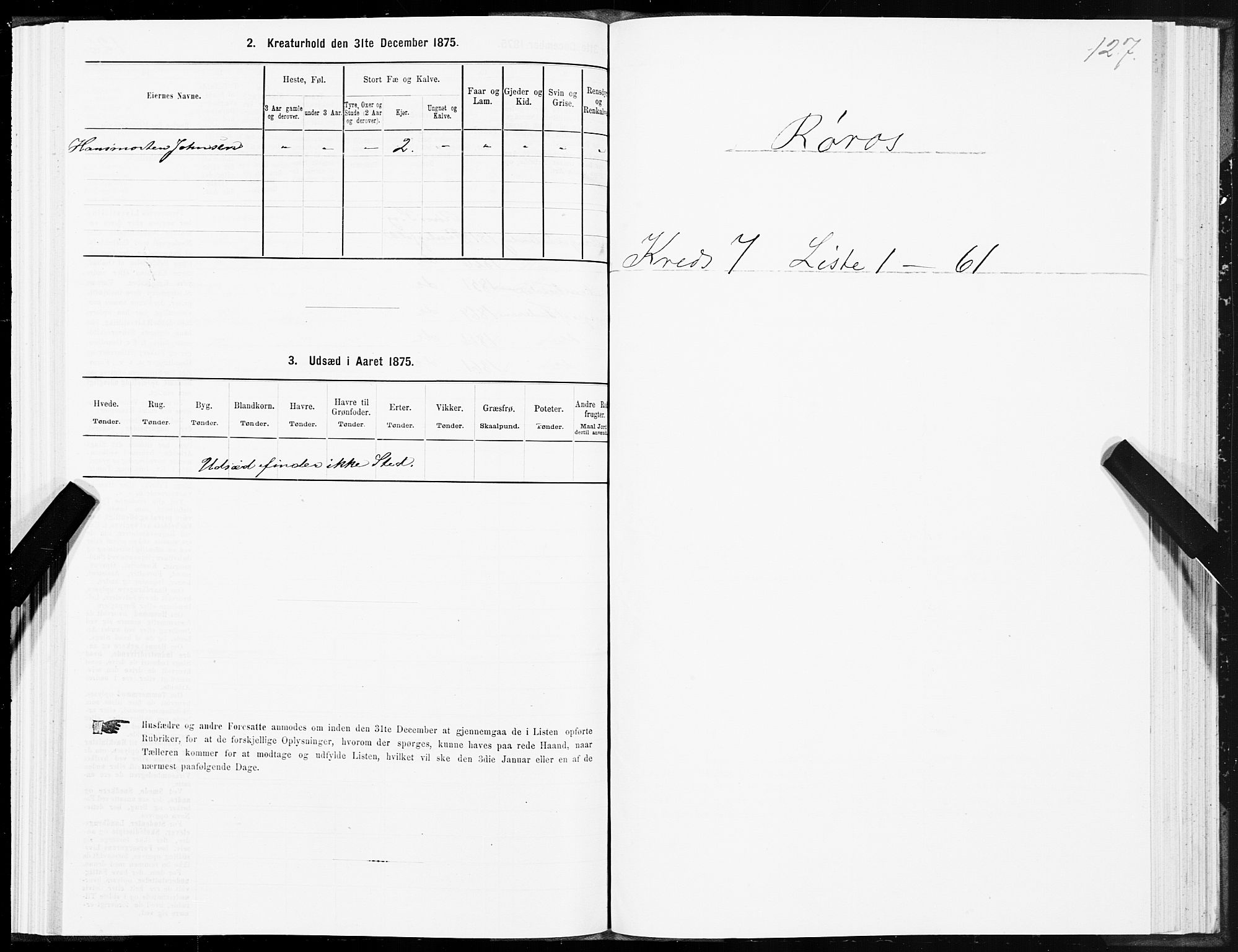 SAT, 1875 census for 1640P Røros, 1875, p. 4127