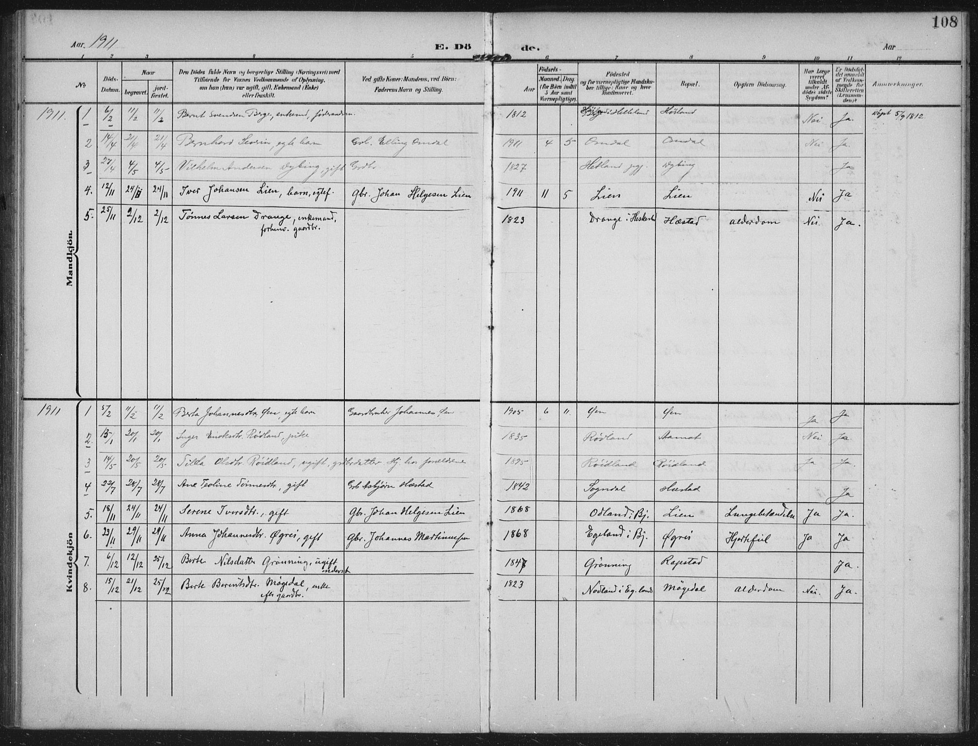 Helleland sokneprestkontor, AV/SAST-A-101810: Parish register (official) no. A 12, 1906-1923, p. 108