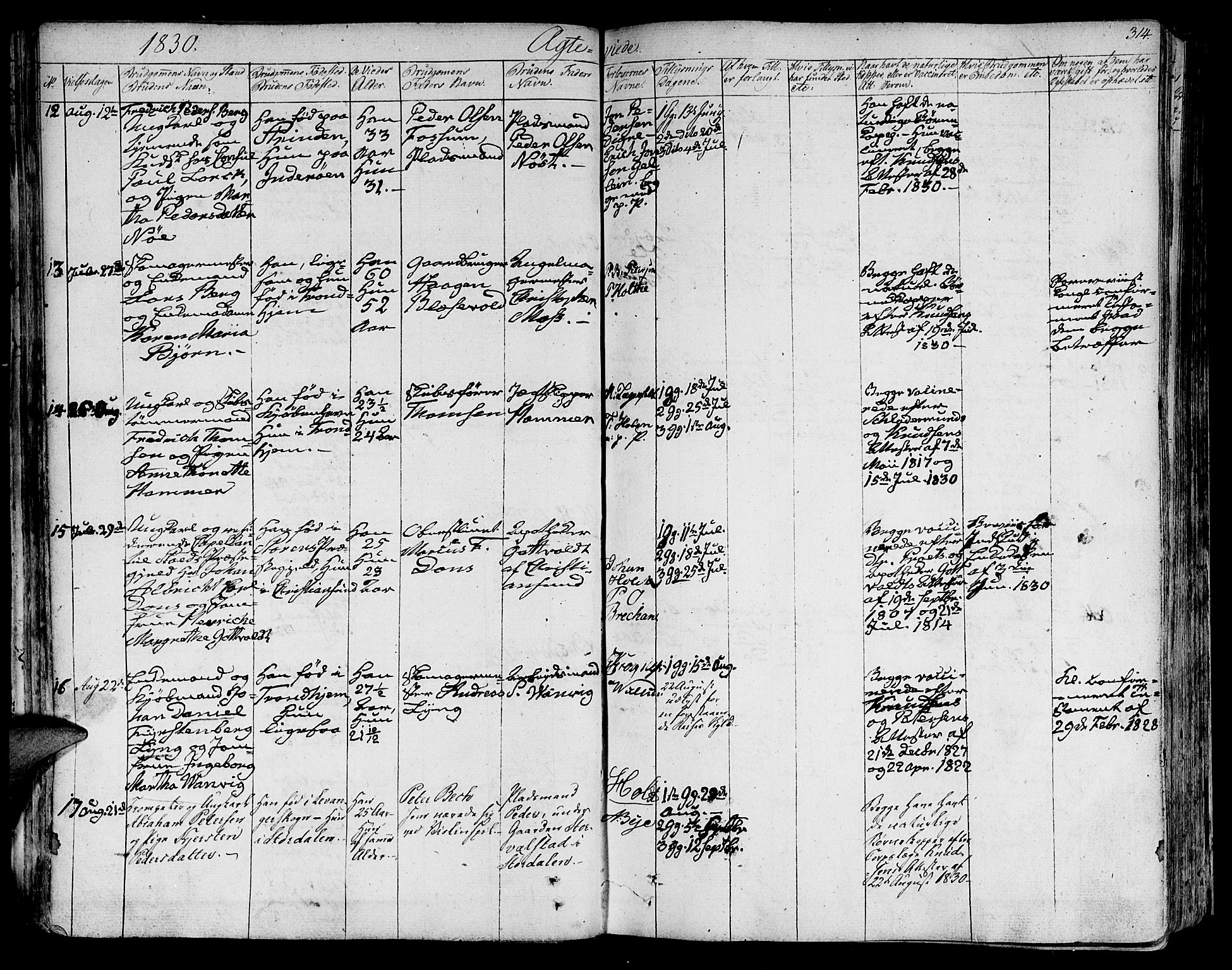 Ministerialprotokoller, klokkerbøker og fødselsregistre - Sør-Trøndelag, SAT/A-1456/602/L0109: Parish register (official) no. 602A07, 1821-1840, p. 314