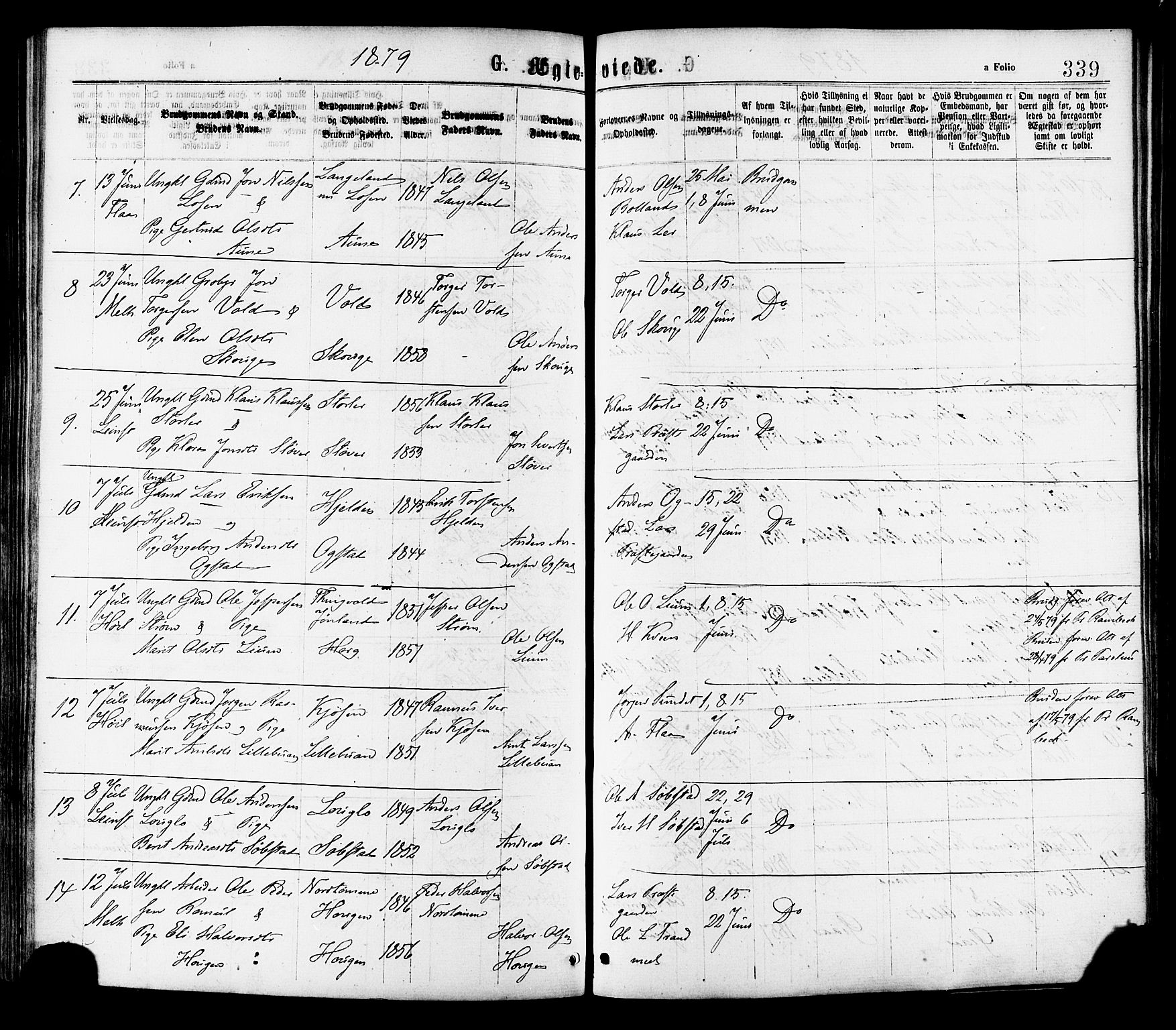 Ministerialprotokoller, klokkerbøker og fødselsregistre - Sør-Trøndelag, SAT/A-1456/691/L1079: Parish register (official) no. 691A11, 1873-1886, p. 339