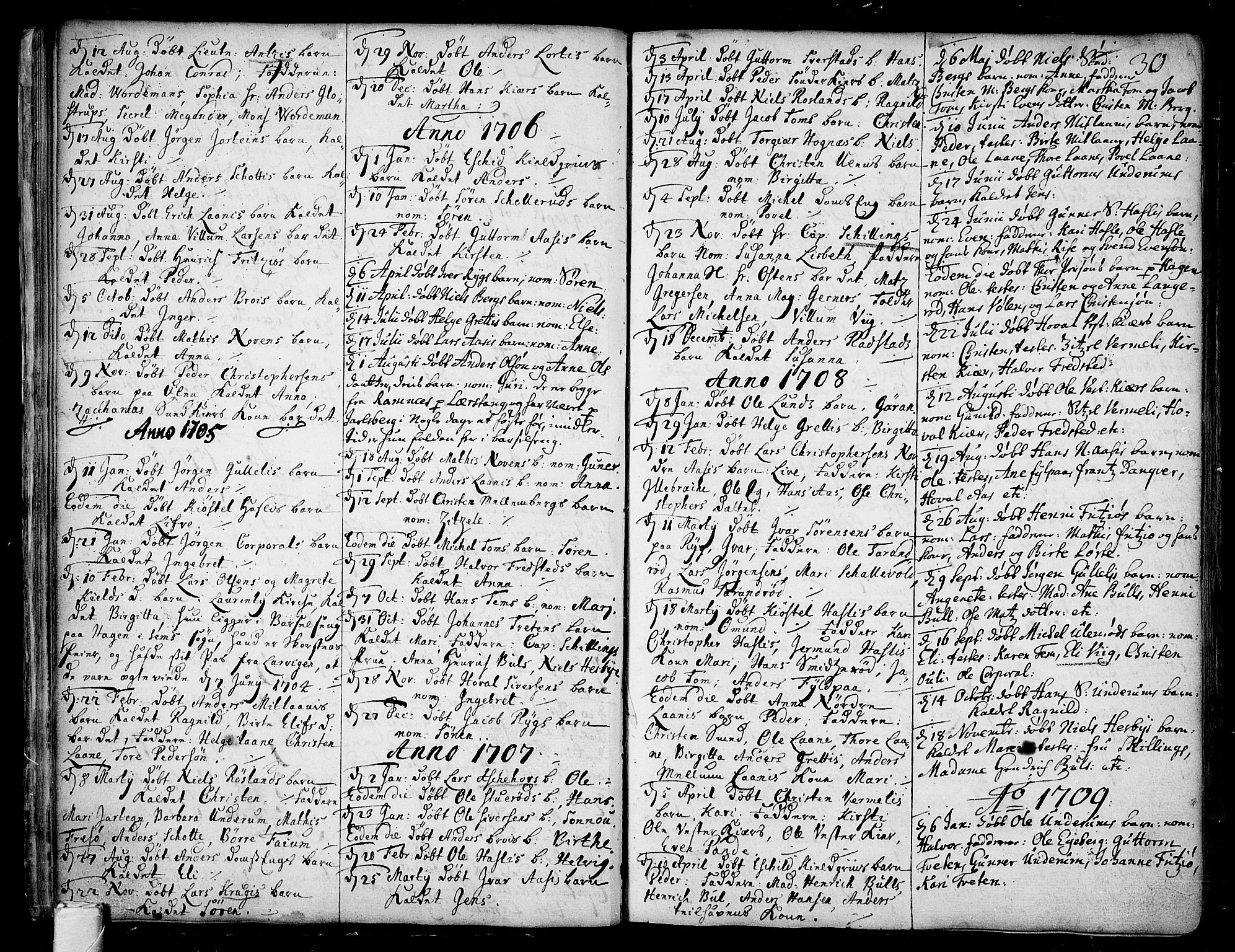 Sem kirkebøker, AV/SAKO-A-5/F/Fa/L0001: Parish register (official) no. I 1, 1702-1763, p. 30