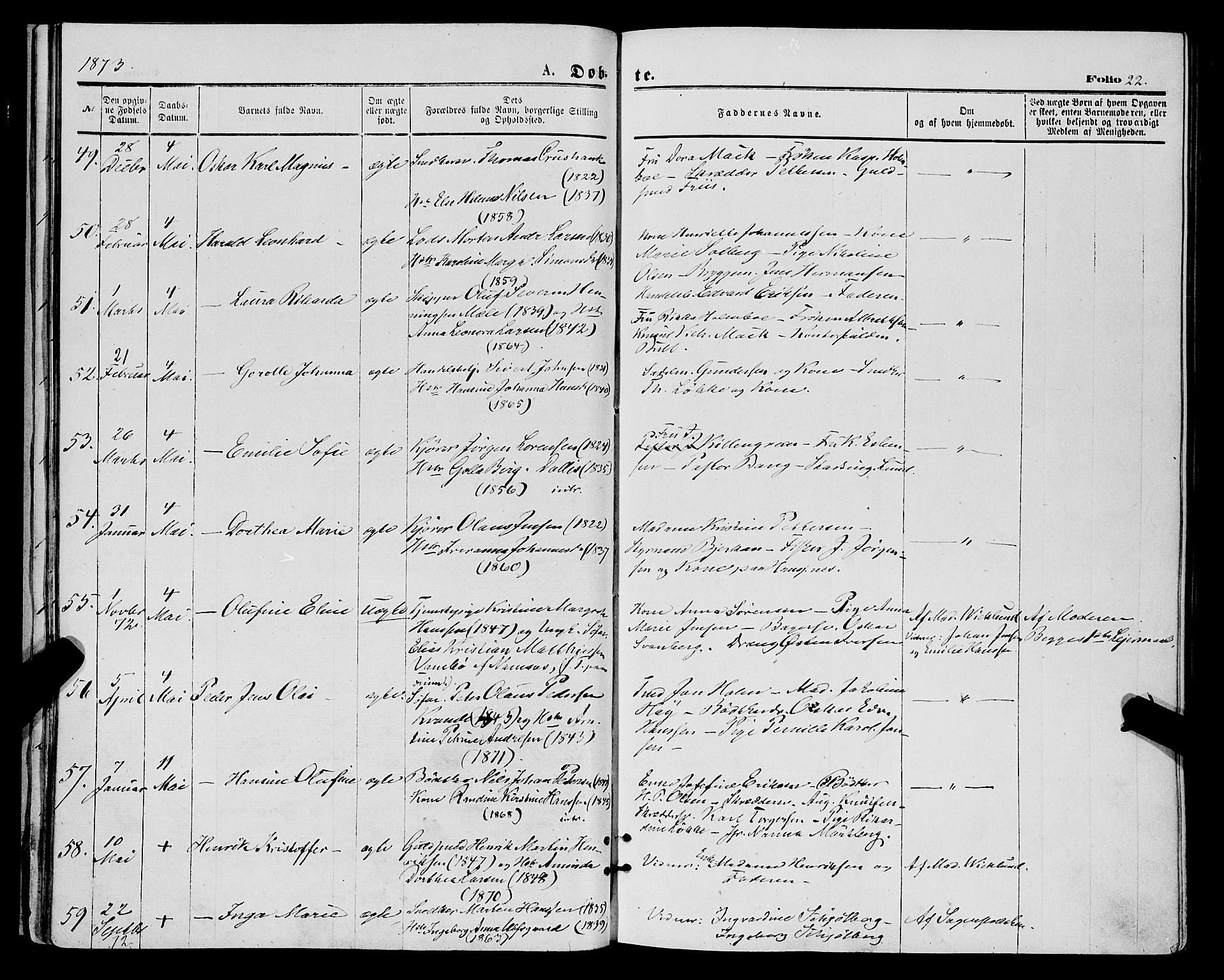 Tromsø sokneprestkontor/stiftsprosti/domprosti, SATØ/S-1343/G/Ga/L0013kirke: Parish register (official) no. 13, 1872-1877, p. 22