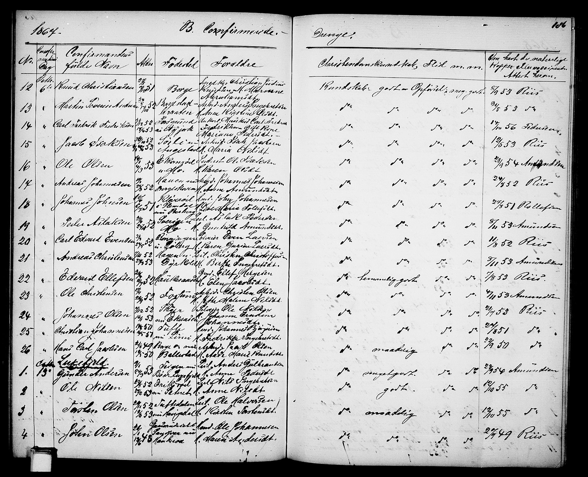 Gjerpen kirkebøker, SAKO/A-265/G/Ga/L0001: Parish register (copy) no. I 1, 1864-1882, p. 186