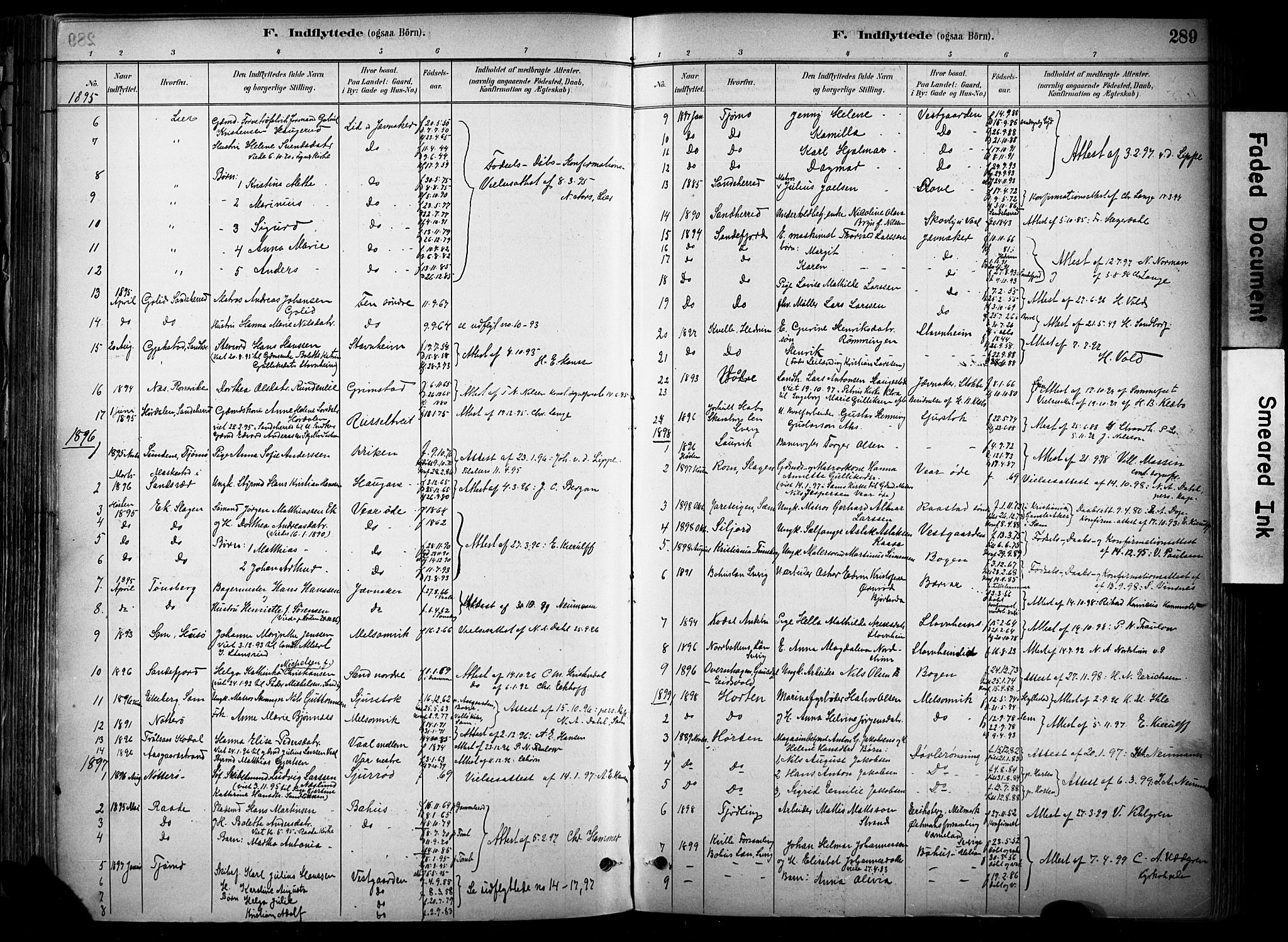 Stokke kirkebøker, AV/SAKO-A-320/F/Fa/L0010: Parish register (official) no. I 10, 1884-1903, p. 289