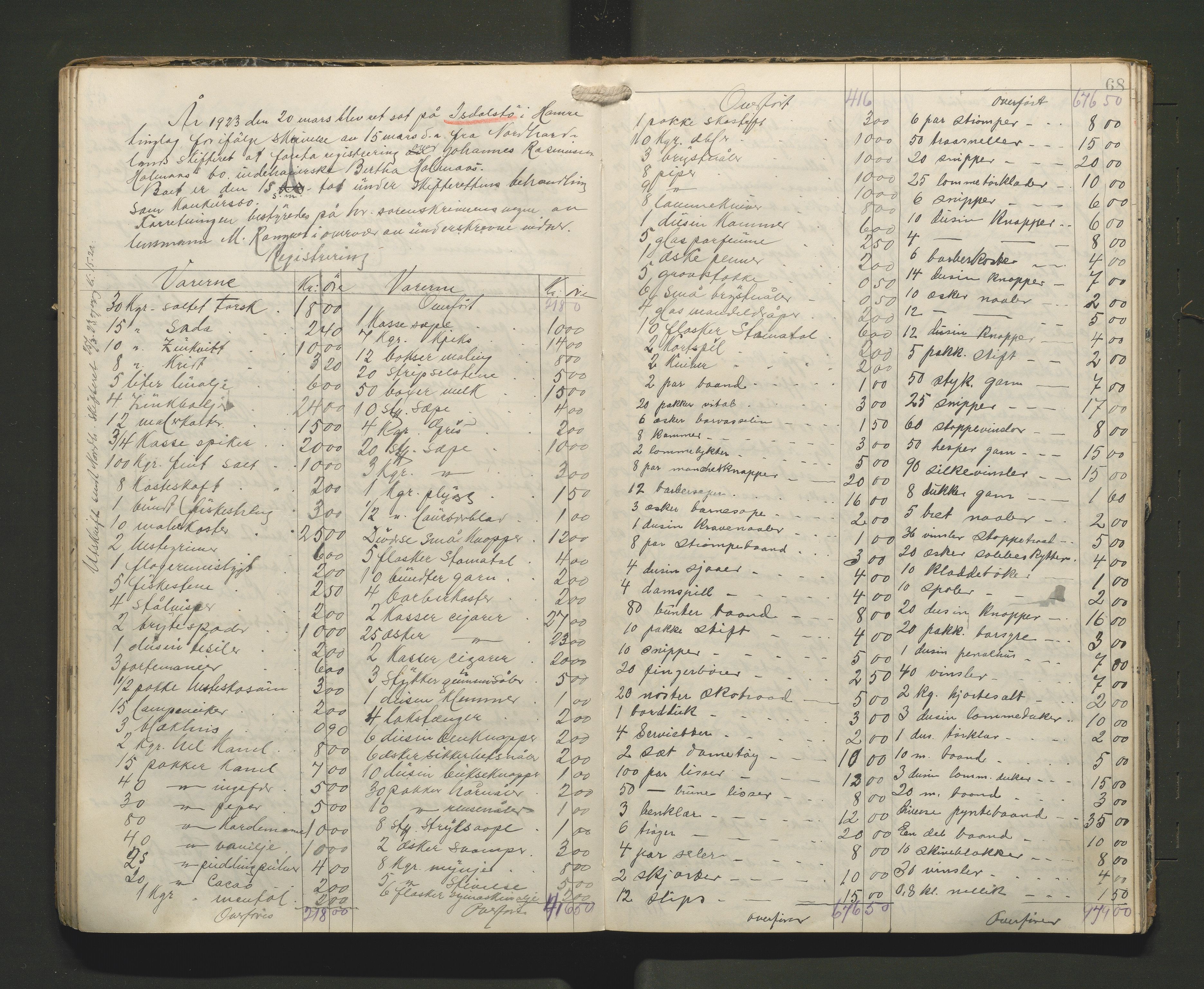 Lensmannen i Hamre, AV/SAB-A-32601/0006/L0004: Registreringsprotokoll, 1917-1928, p. 67b-68a