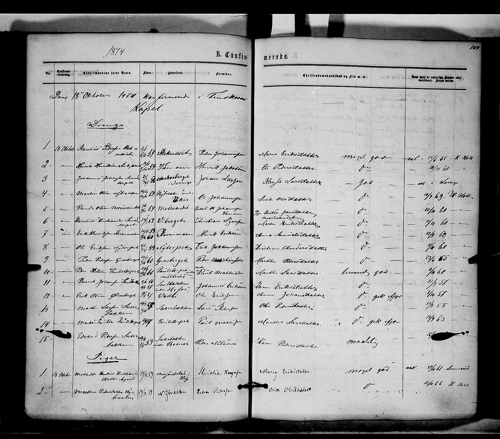 Brandval prestekontor, SAH/PREST-034/H/Ha/Haa/L0001: Parish register (official) no. 1, 1864-1879, p. 169