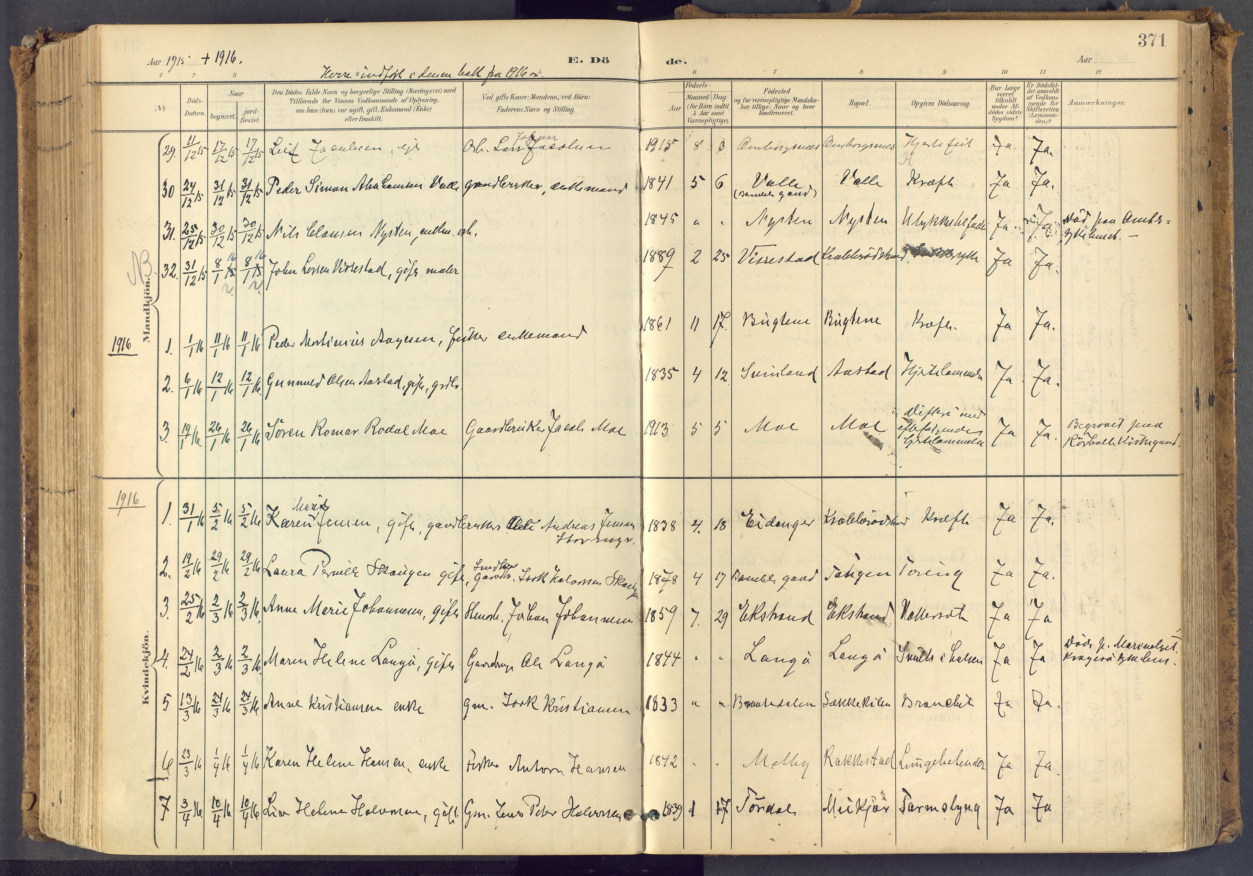 Bamble kirkebøker, SAKO/A-253/F/Fa/L0009: Parish register (official) no. I 9, 1901-1917, p. 371