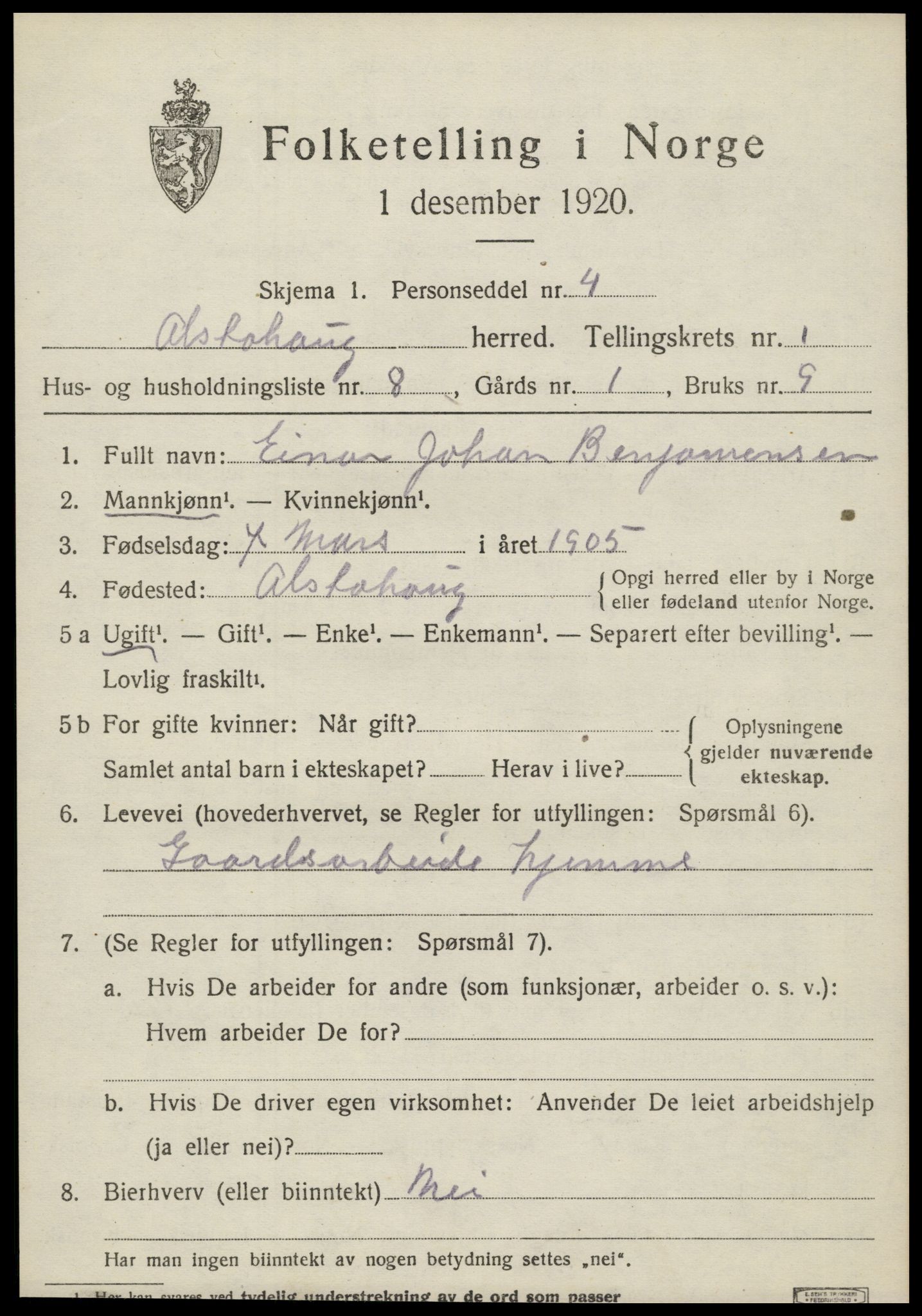 SAT, 1920 census for Alstahaug, 1920, p. 651